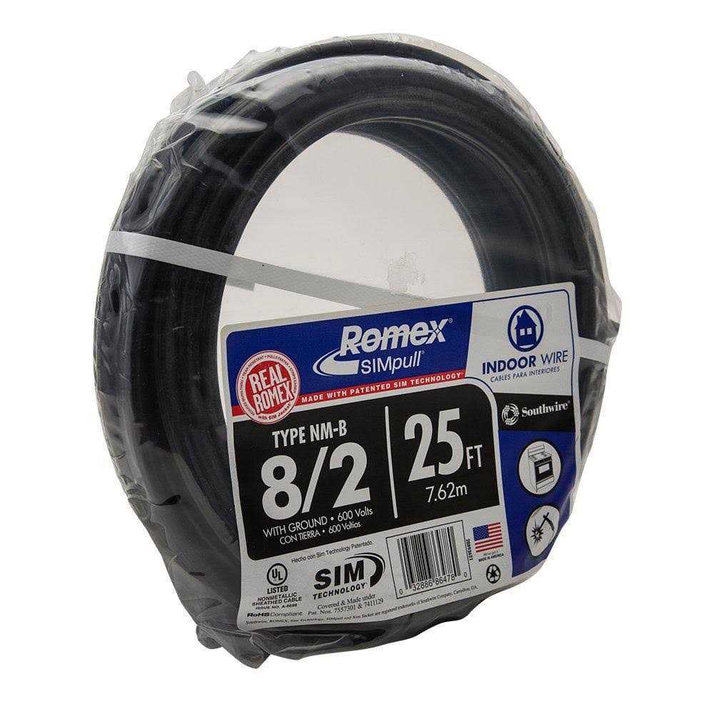 Southwire 25 ft. 8/2 Stranded Romex SIMpull CU NM-B W/G Wire - Cheap Fitting