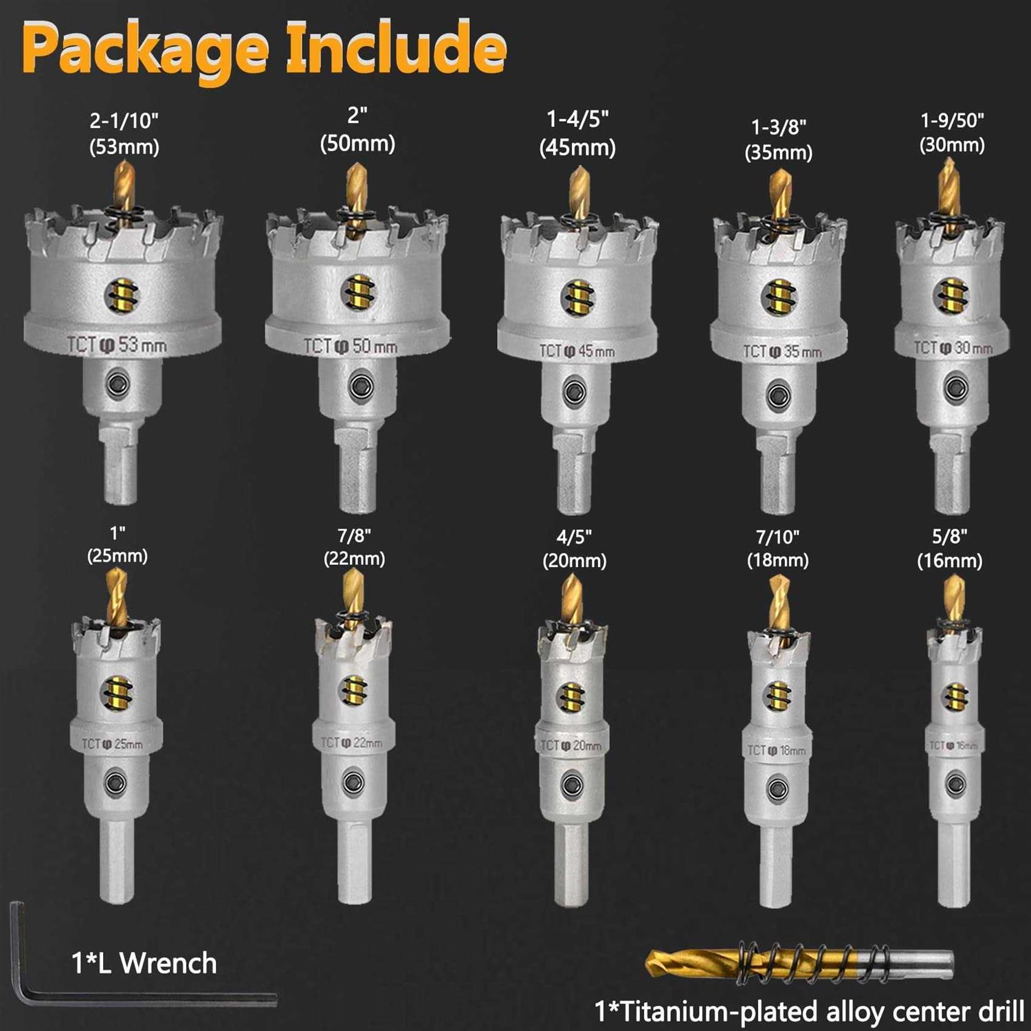 Upgraded 12Pcs TCT Carbide Hole Saw Kit Metal Cutting Hole Saw - Cheap Fitting