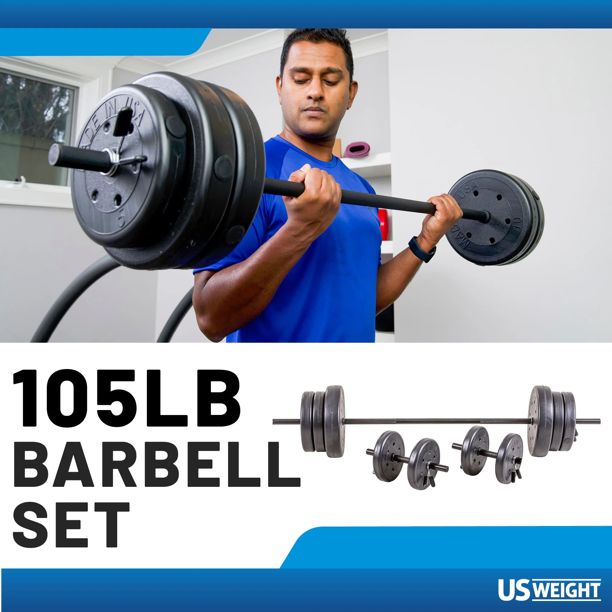 105 lb Barbell and Dumbell  Weight Set Featuring Two 20 lb., Four 10 lb. and Four 5 lb. Weights, Two Dumbbell Bars & Full 6-foot Length Bar - Cheap Fitting