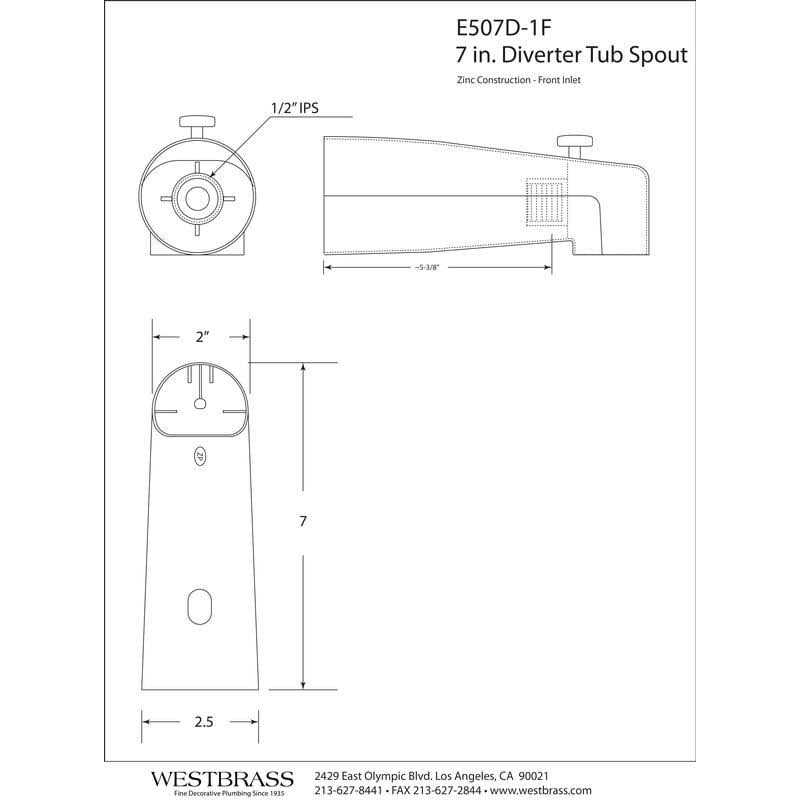 Westbrass E507D-1F-26 7 Diverter Tub Spout In Polished Chrome - Cheap Fitting