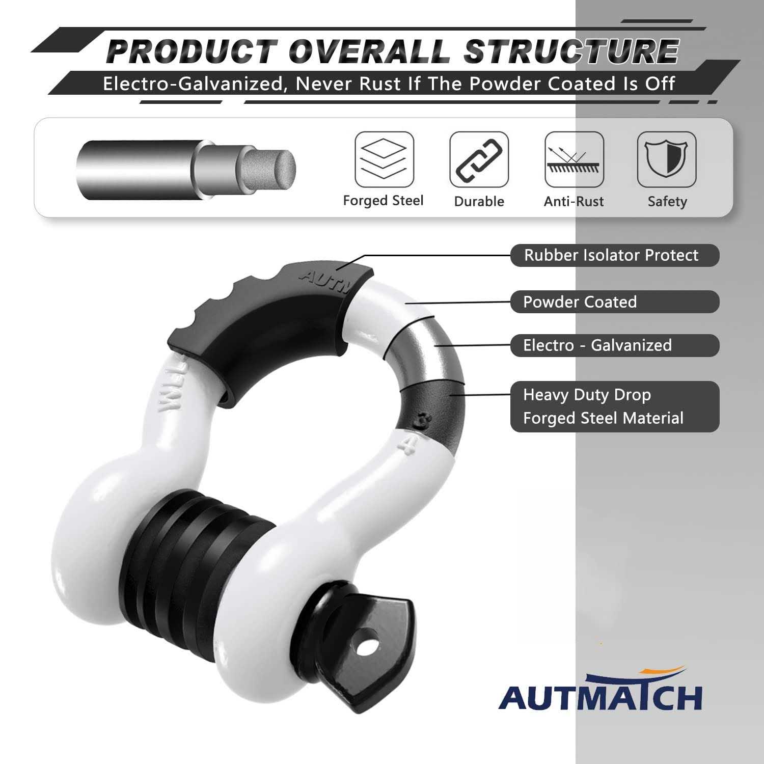 AUTMATCH 3/4 inch D Ring Shackle 41,887Ibs Break with 7/8 inch Screw Shackle & Washers Strap Winch Road Vehicle Red MSK001B - Cheap Fitting