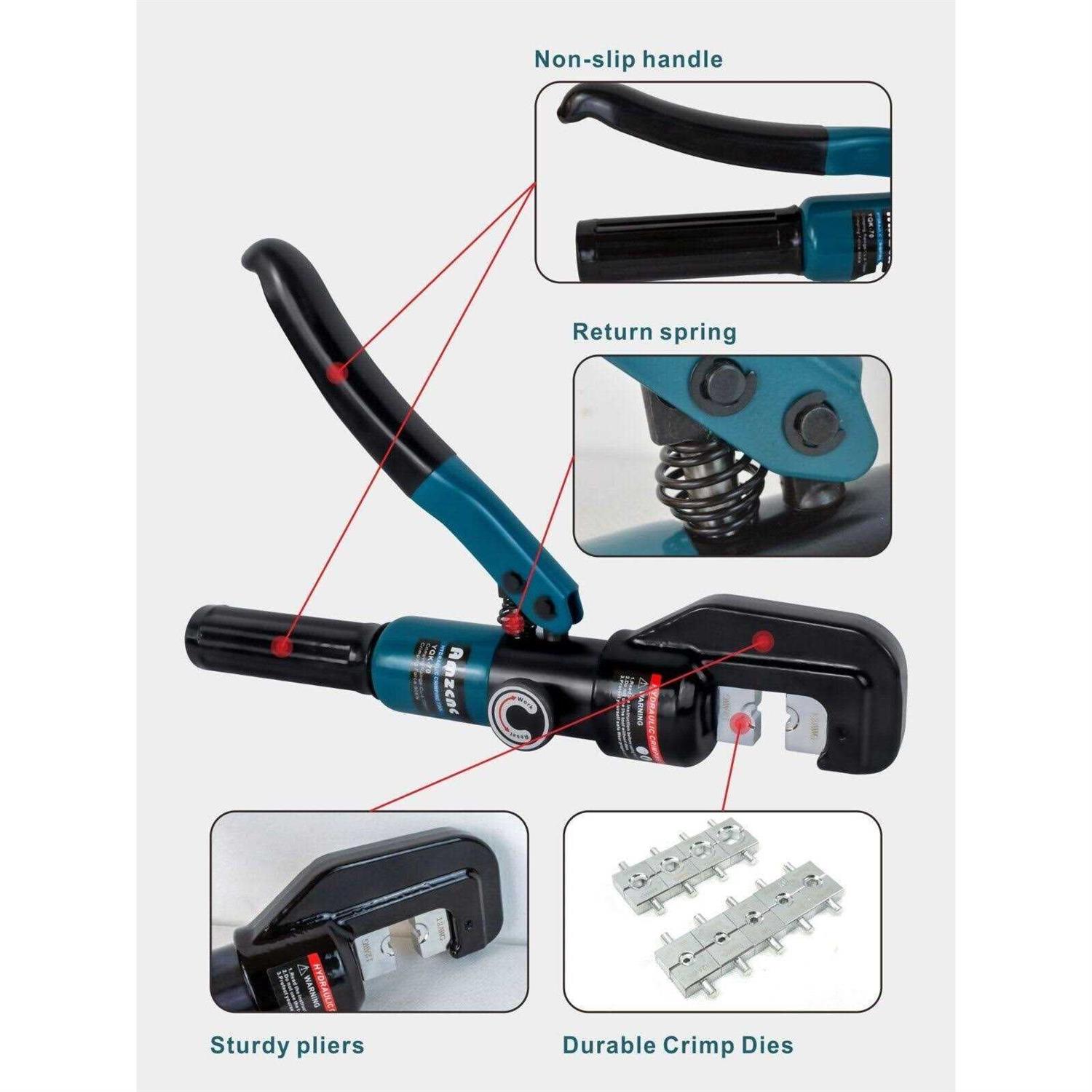 AMZCNC Hand Operated Hydraulic Crimping Tool Range 12 AWG-2/0 AWG for Cable Lugs Hydraulic Crimping Crimper Wire Terminal Lug Tool with 9 Pairs of Dies - Cheap Fitting