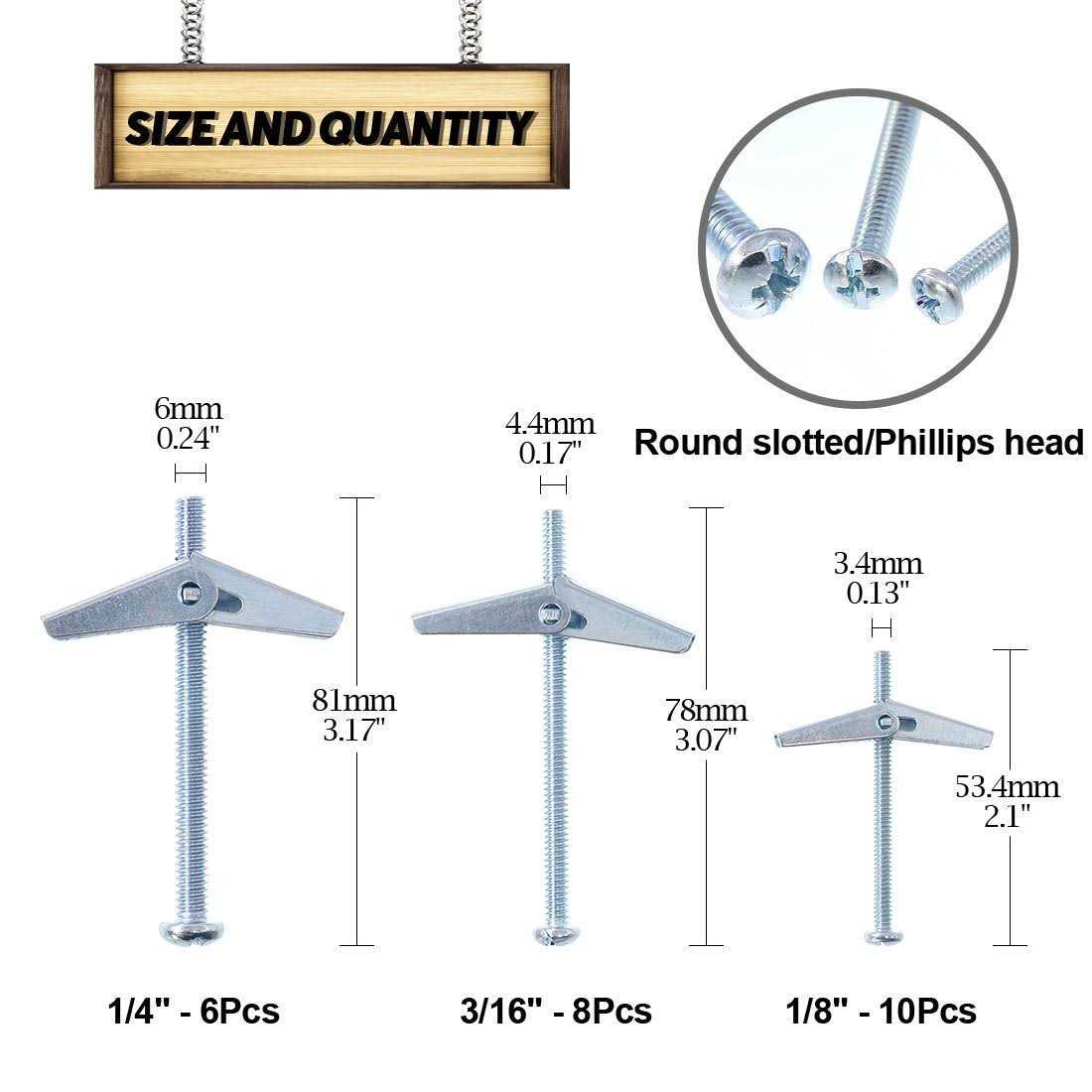 Swpeet Assorted 24 Pcs Toggle Bolt and Wing Nut Kit for Hanging Heavy Items on Drywall - Cheap Fitting