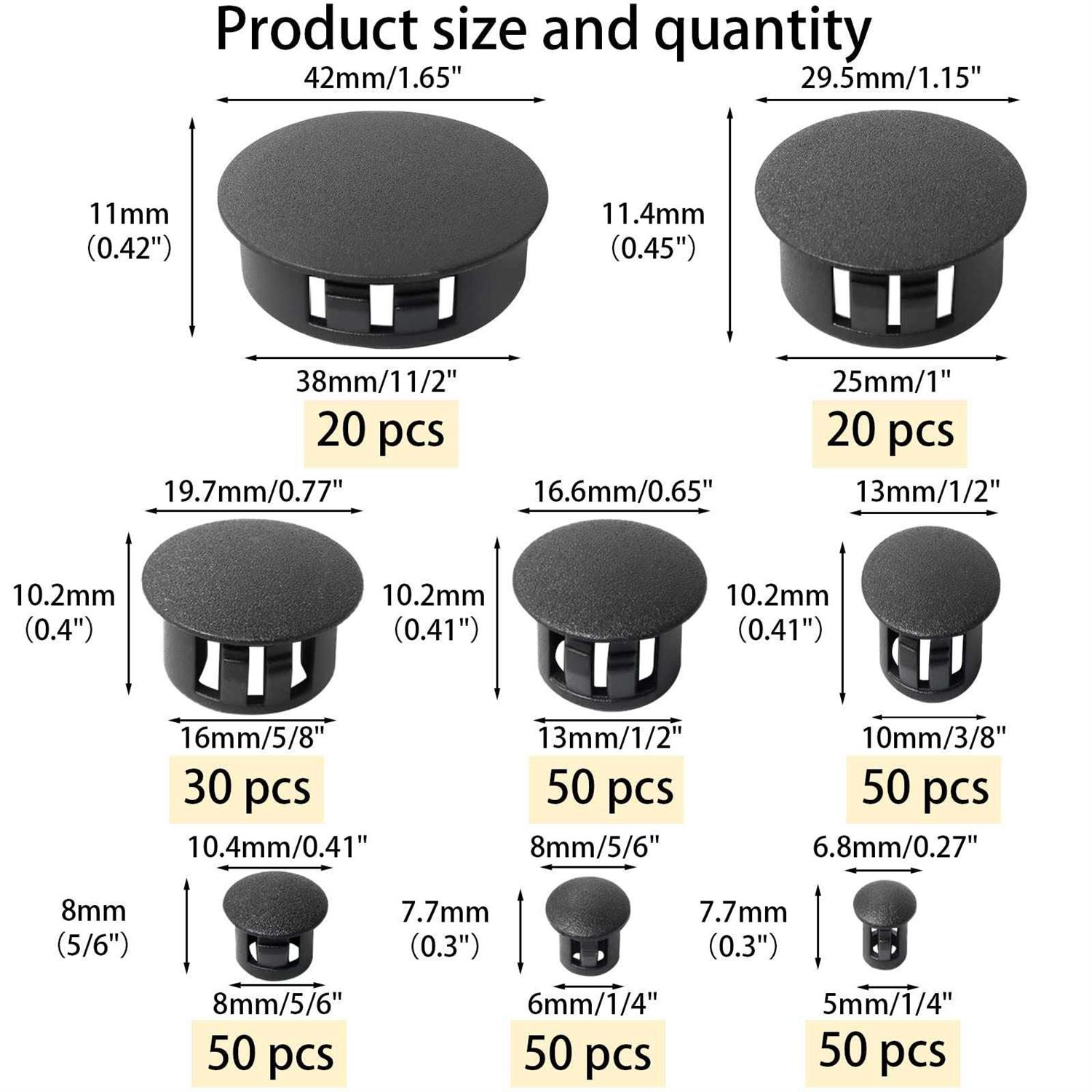 320Pcs 8 Sizes Black Plugs Hole Plastic Hole Plugs Hole Round Plugs - Cheap Fitting