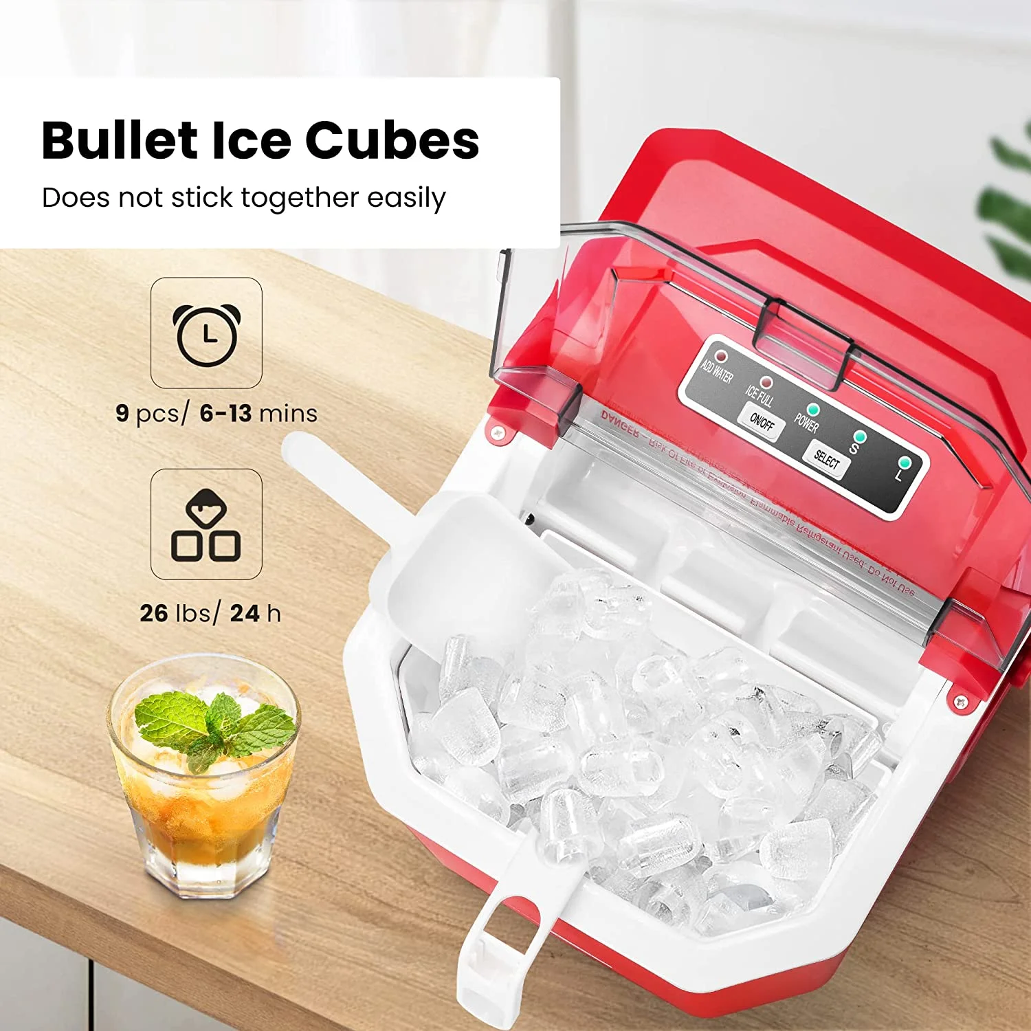 SPECSTAR Portable Countertop Ice Maker with Handle Hand Scoop, Self Cleaning Function with 10 Ice Bags, 26lbs/Day - Cheap Fitting