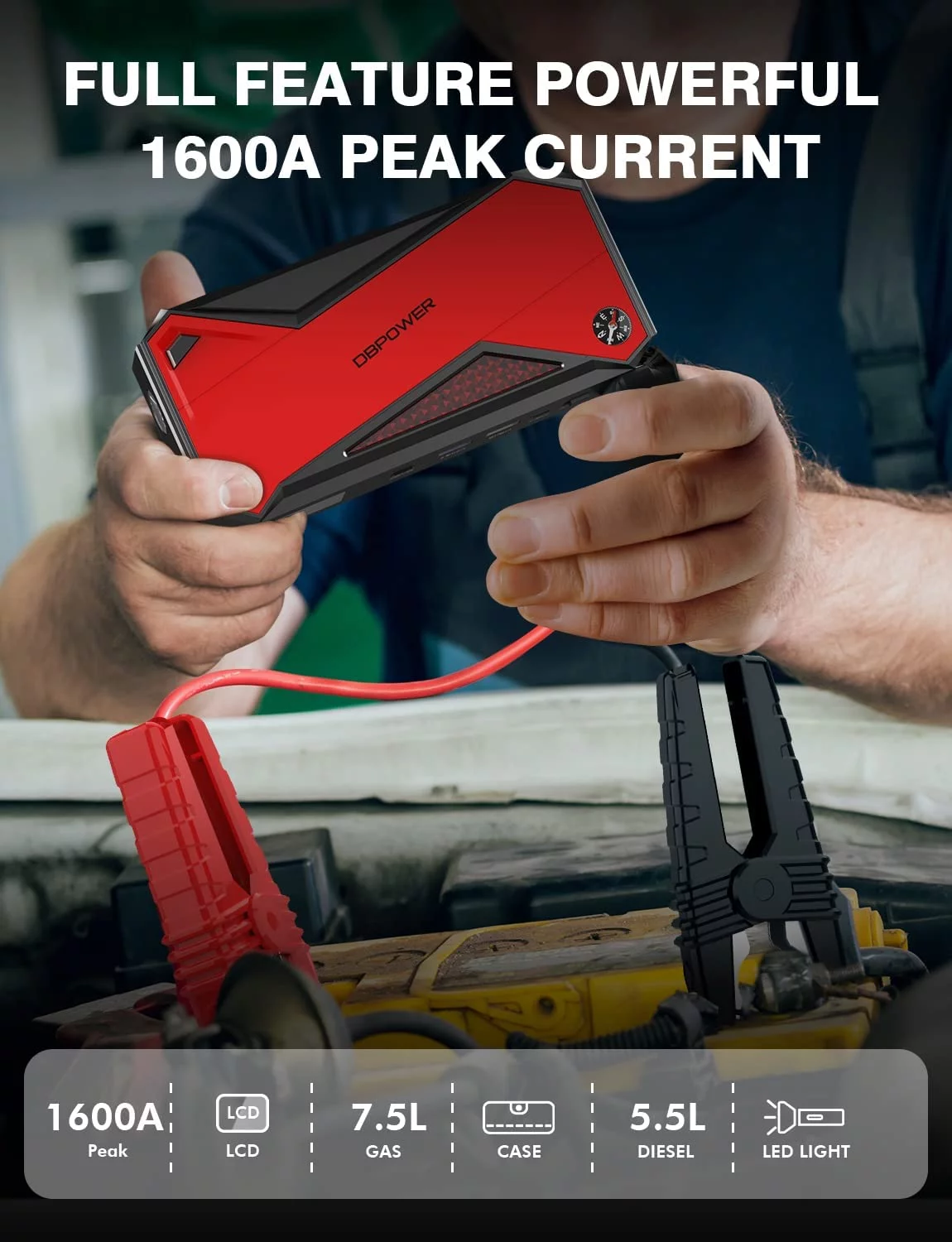 DBPOWER DJS90 1600A Peak 18000mAh Portable Car Jump Starter for up to 7.2L Gas 5.5L Diesel Engines - Cheap Fitting