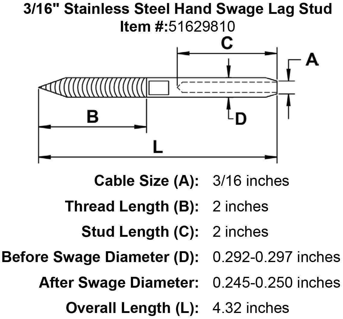 Stainless Steel Cable Railing Lag Stud - Cheap Fitting