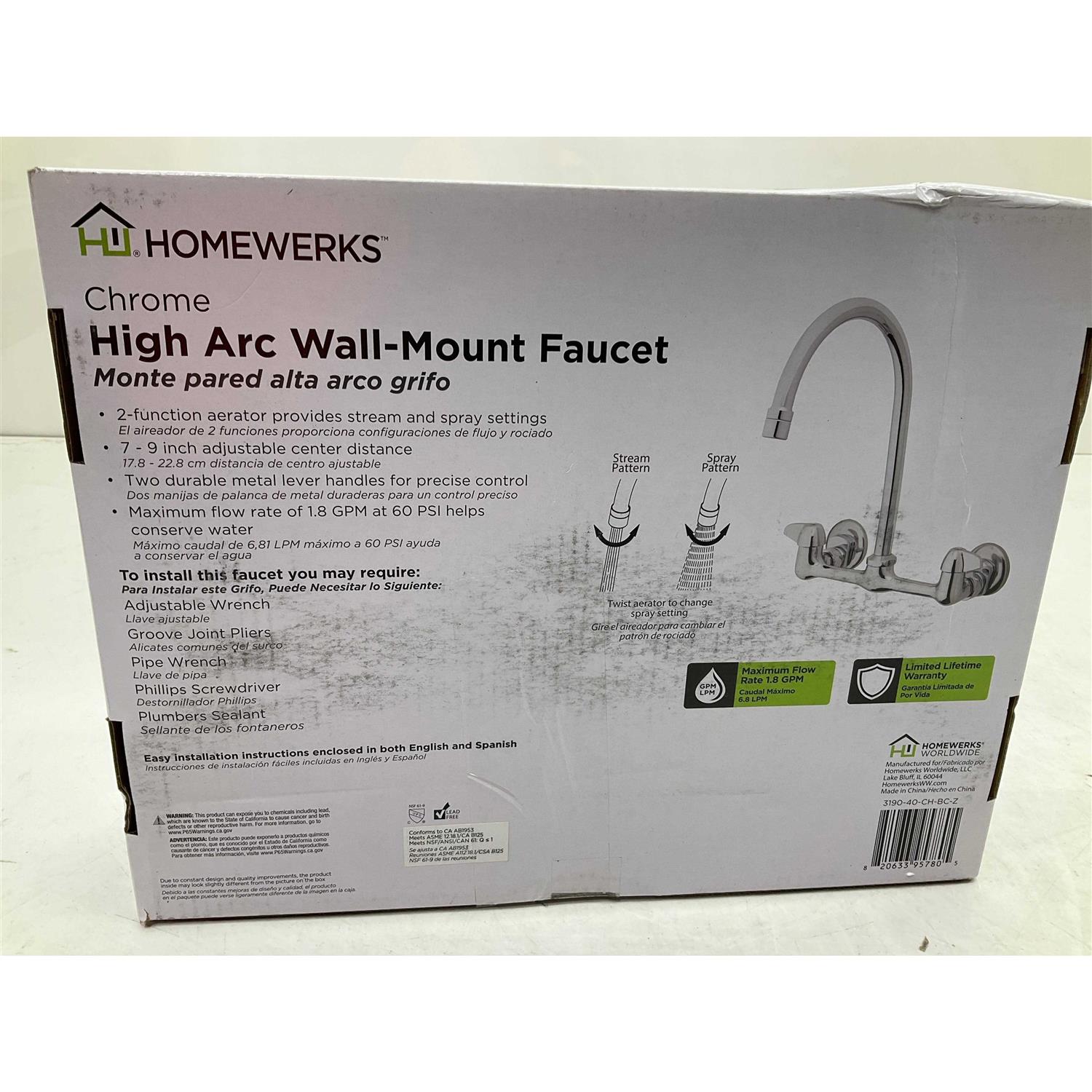 Homewerks Two Handle Chrome Wall Mount Kitchen Faucet - Cheap Fitting