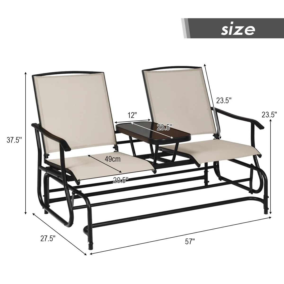 Costway 2 Person Patio Double Glider Steel Frame Loveseat Rocking with Center Table - Cheap Fitting
