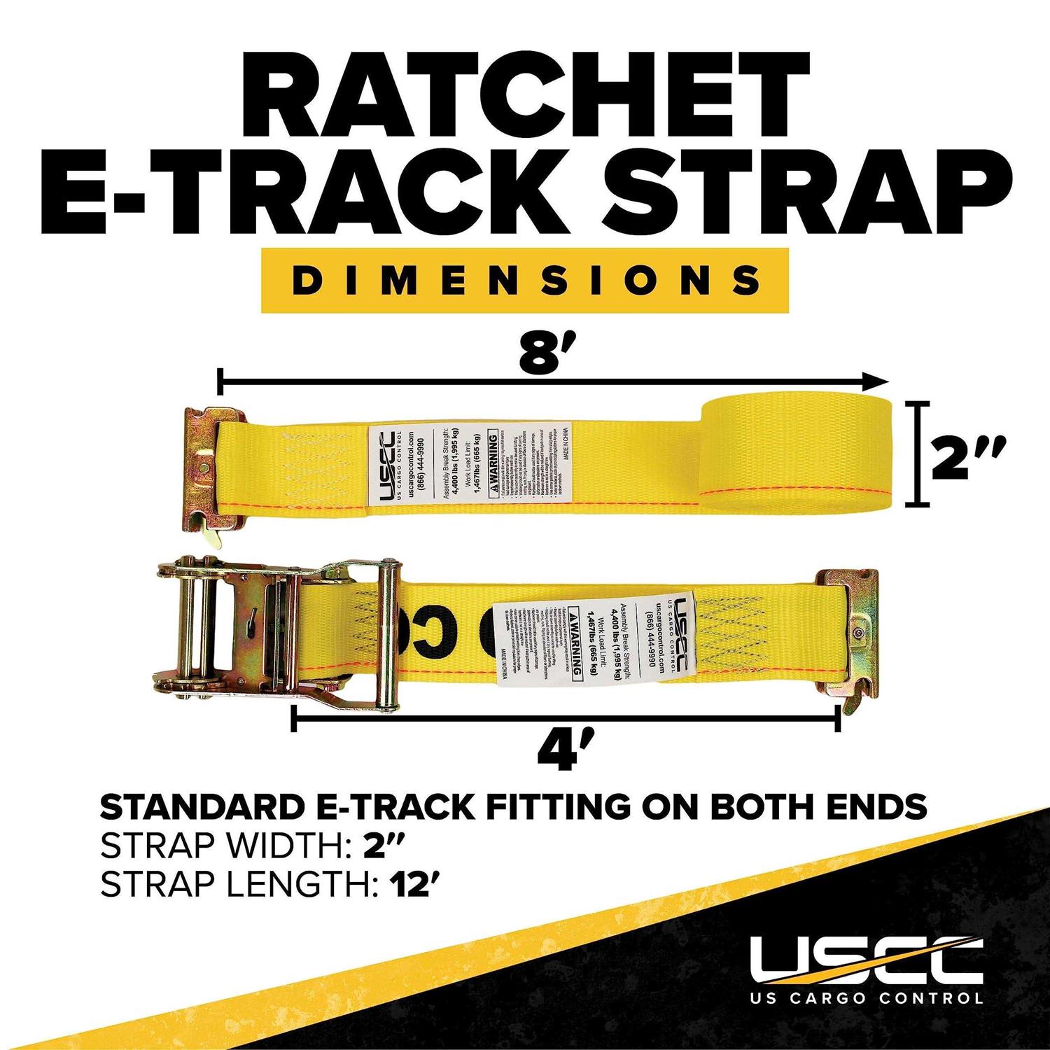 US Cargo Control E-Track Ratchet Straps, 2 Inch x Heavy Duty E-Track Straps with 4 Foot Fixed End and Spring E-Fittings - Cheap Fitting