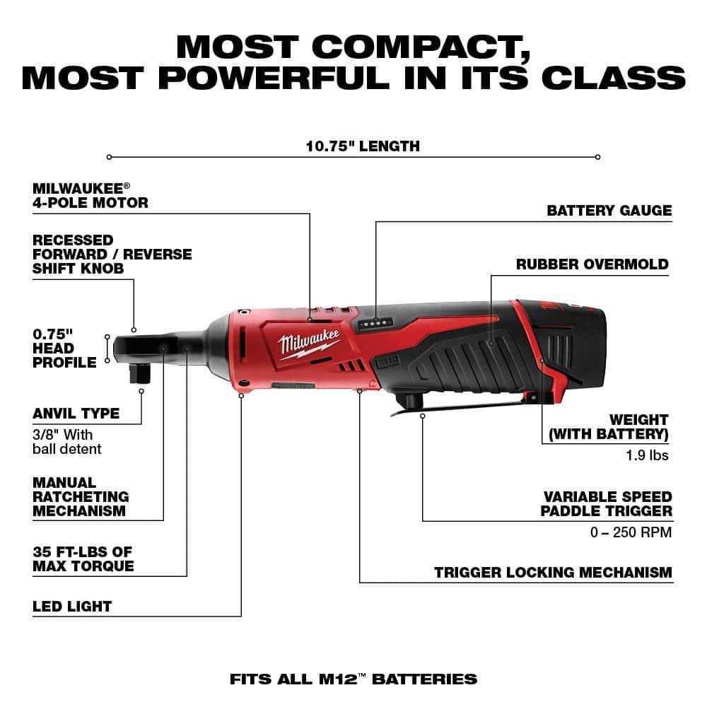 Milwaukee M12 12-Volt Lithium-Ion Cordless 3/8 in. Ratchet and Screwdriver Combo Kit with Battery - Cheap Fitting