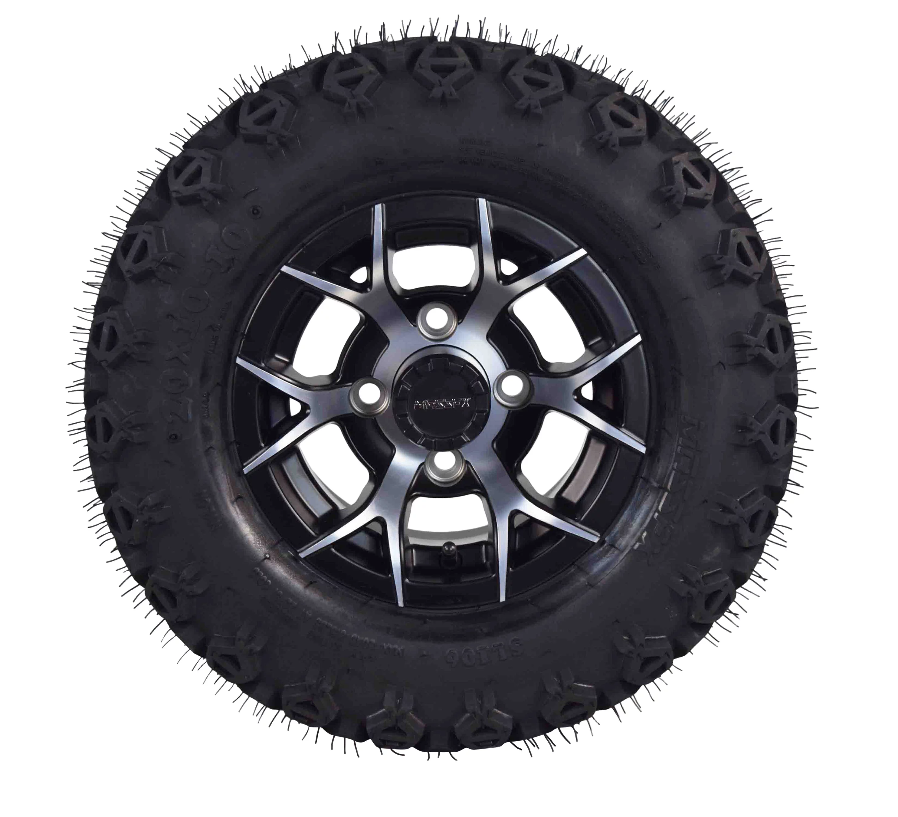 MASSFX 20x10-10 Golf Cart Turf Tire & Black Wheel Kit A240 10x7 4/101.6 - Cheap Fitting