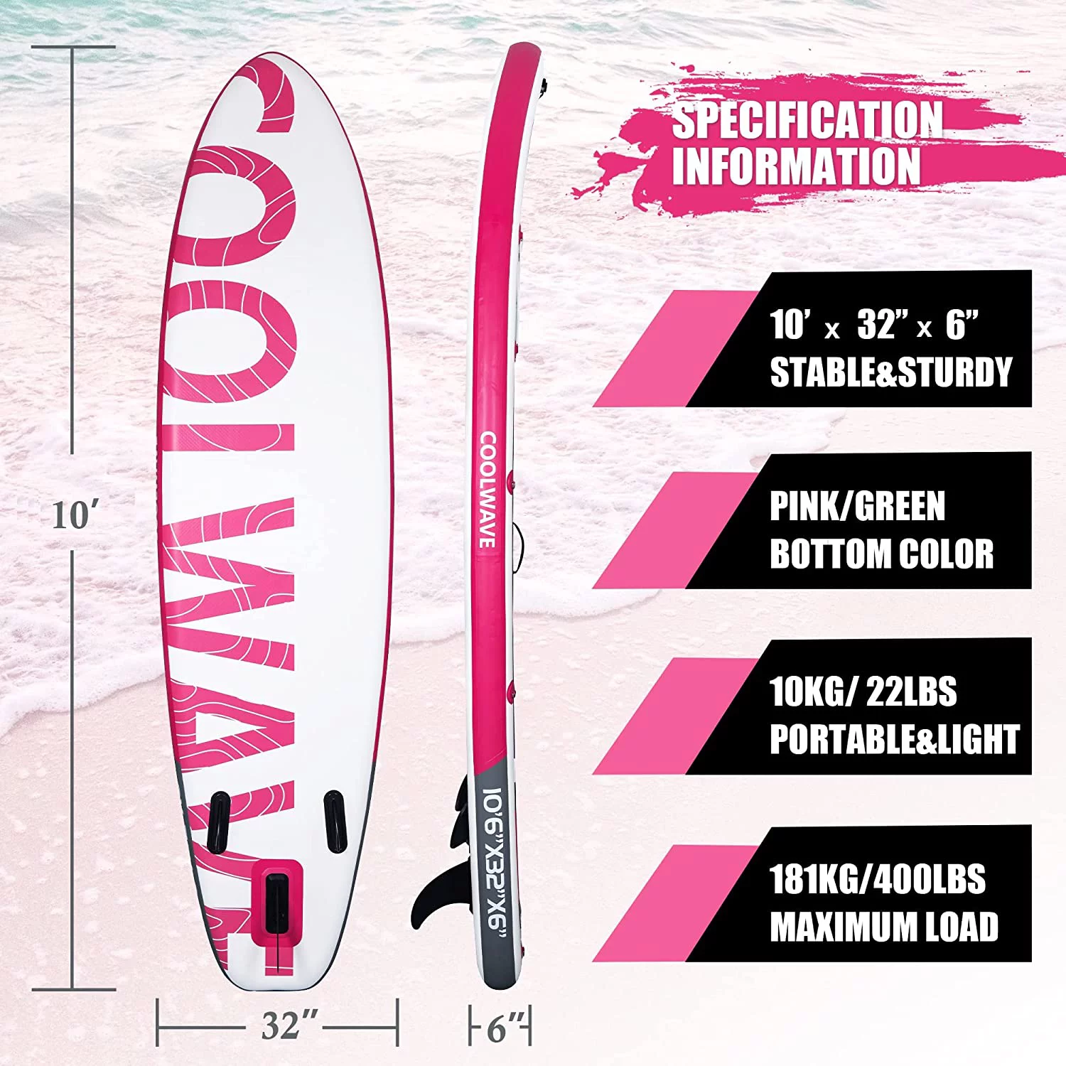 Inflatable Paddle Board (Pink) - Cheap Fitting