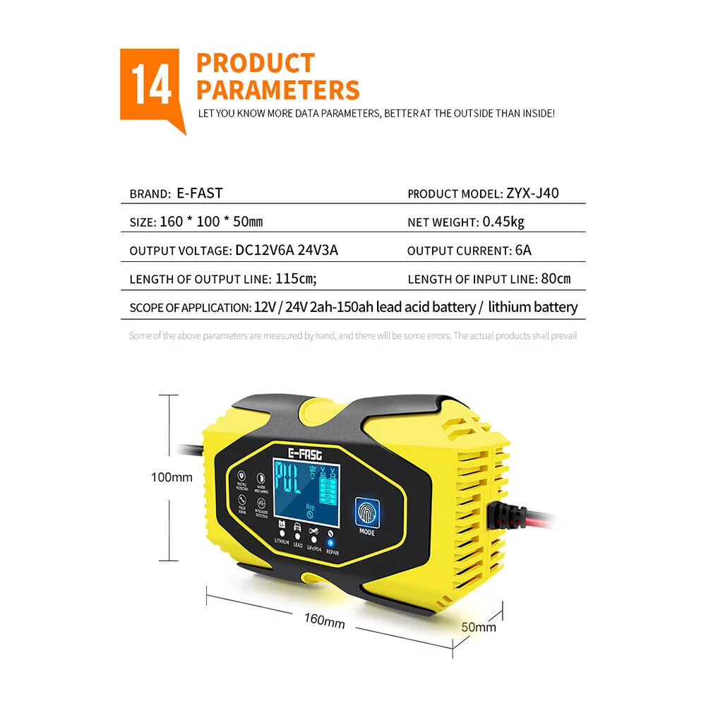 Paddsun Car Battery Charger Smart Automatic 12V/24V Lead-acid AGM GEL& Lithium LiFePO4 - Cheap Fitting