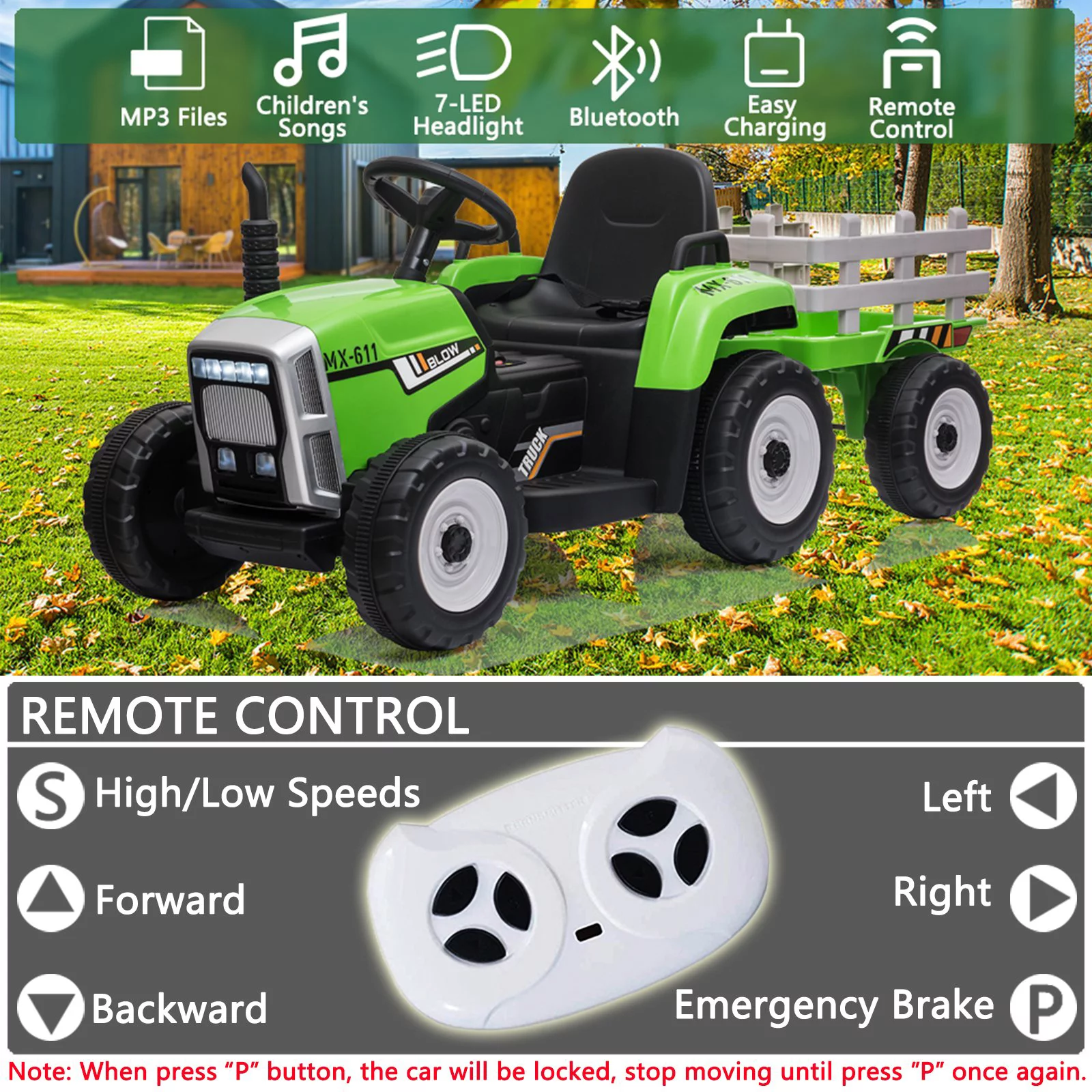 SUGIFT 12V Kids Ride On Tractor with Trailer Ground Loader with Remote Control &LED Lights - Cheap Fitting