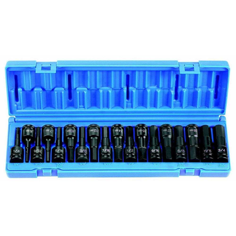 1/2 Drive 18 Pc. Combo Hex Driver SAE/Metric Set 1598HC Grey Pneumatic - Cheap Fitting