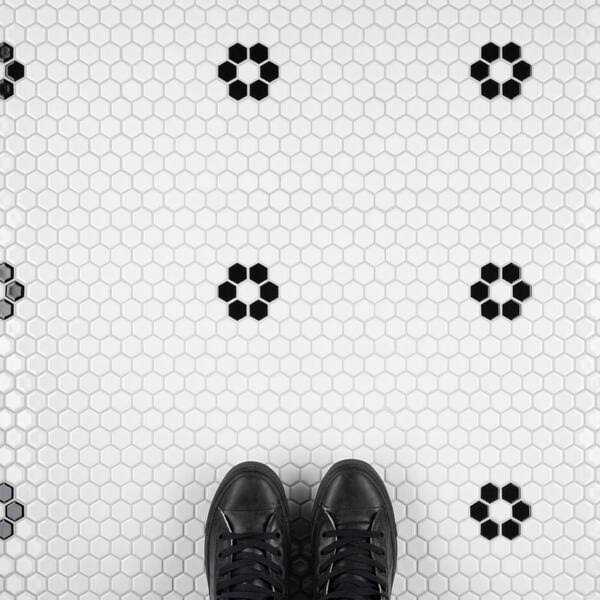 Merola Tile Metro 1 in. Hex White with Single Flower Porcelain Mosaic Tile - Cheap Fitting