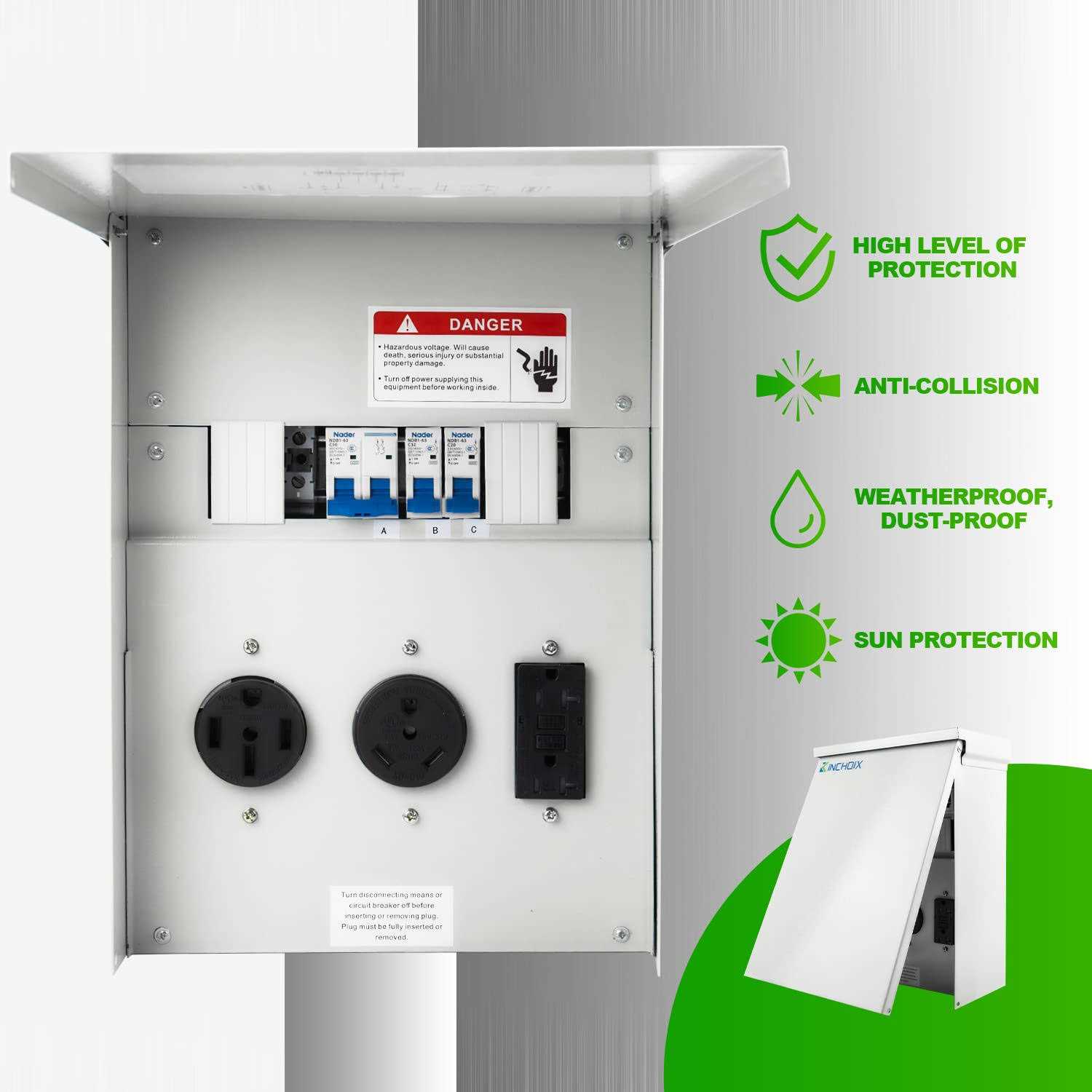 Kinchoix Temporary Power Outlet Panel, RV Electrical 20 30 and 50-Amp Receptacle with Breaker,Prewired Unmetered - Cheap Fitting