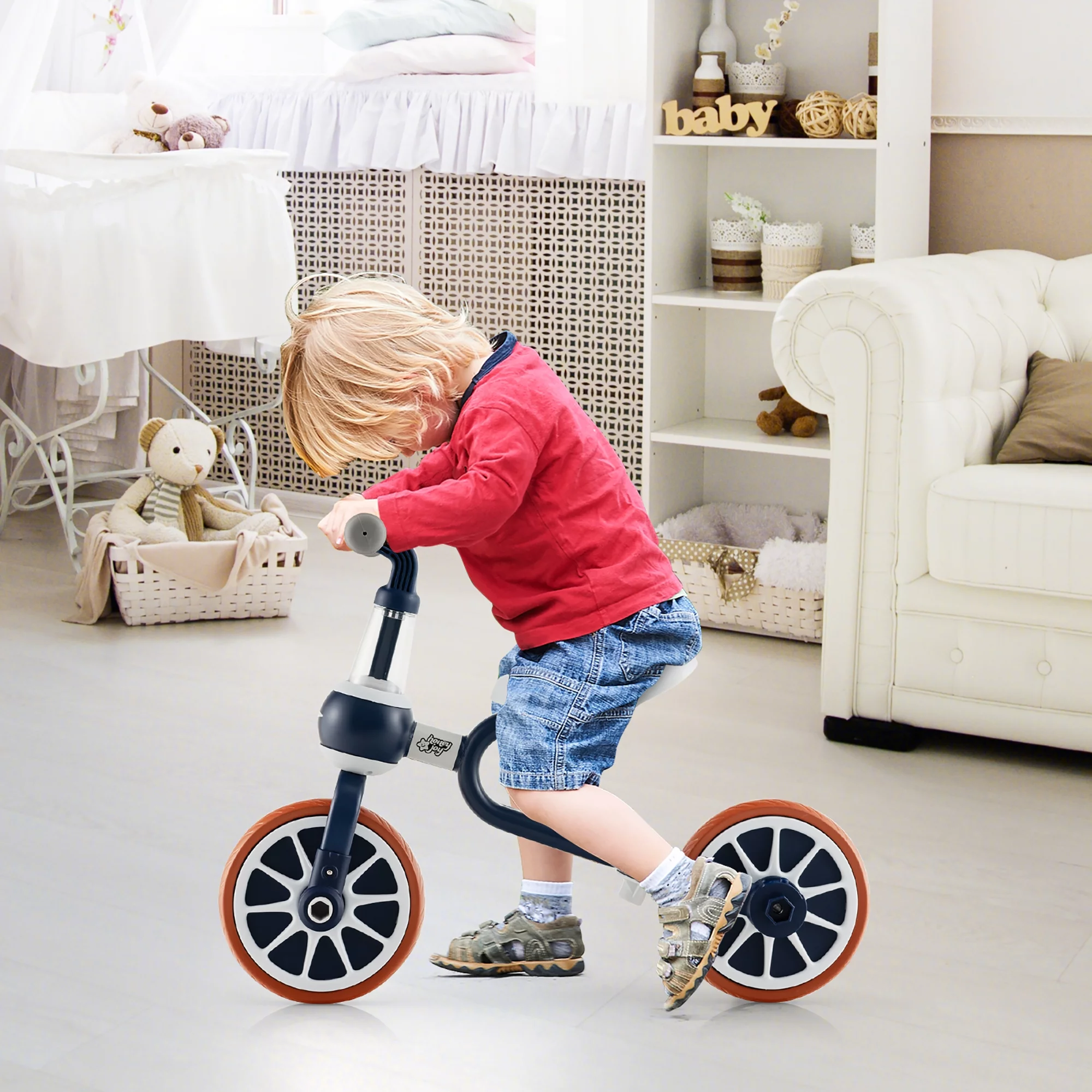 Costway 4 in 1 Kids Tricycles with  Push Handle & Training Wheels Baby Balance Bike Navy - Cheap Fitting