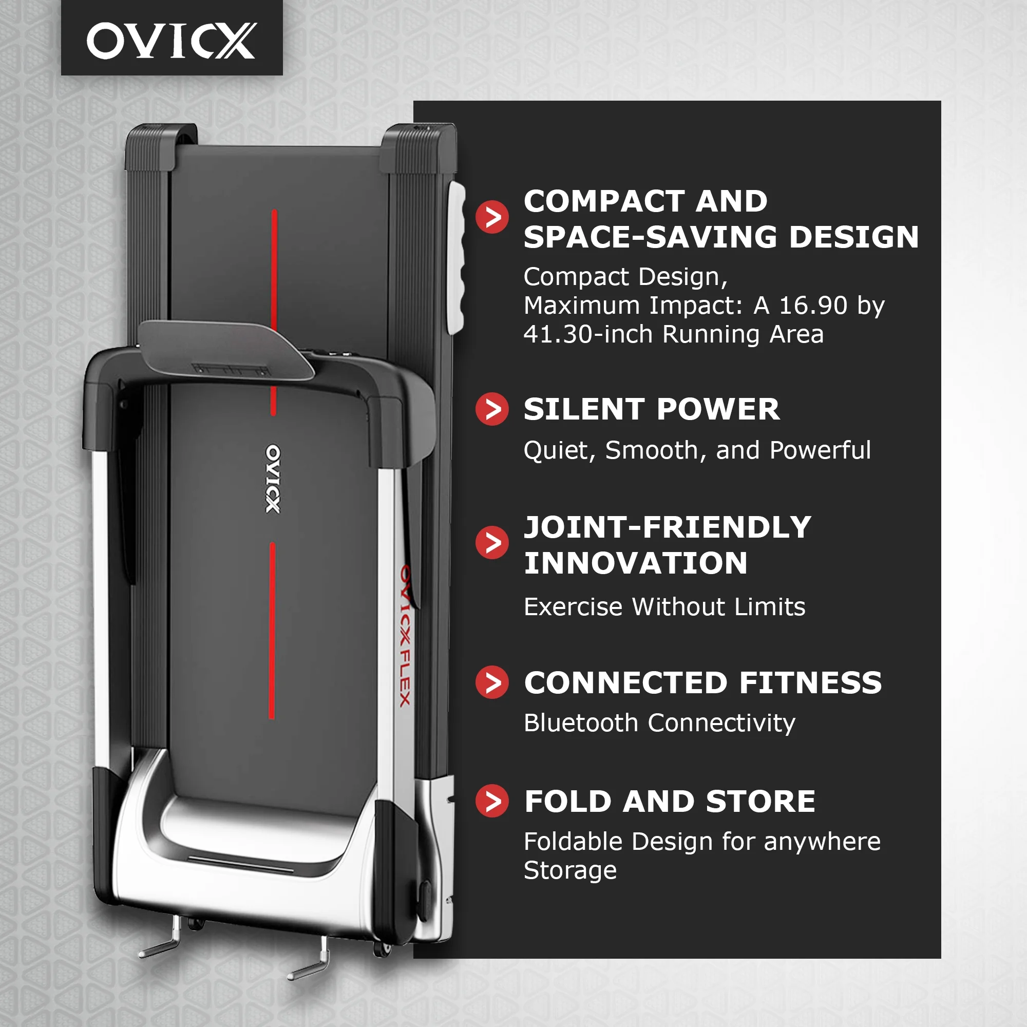 OVICX Portable Folding Flex Treadmill w/ Bluetooth & Fitness Tracking App - Cheap Fitting