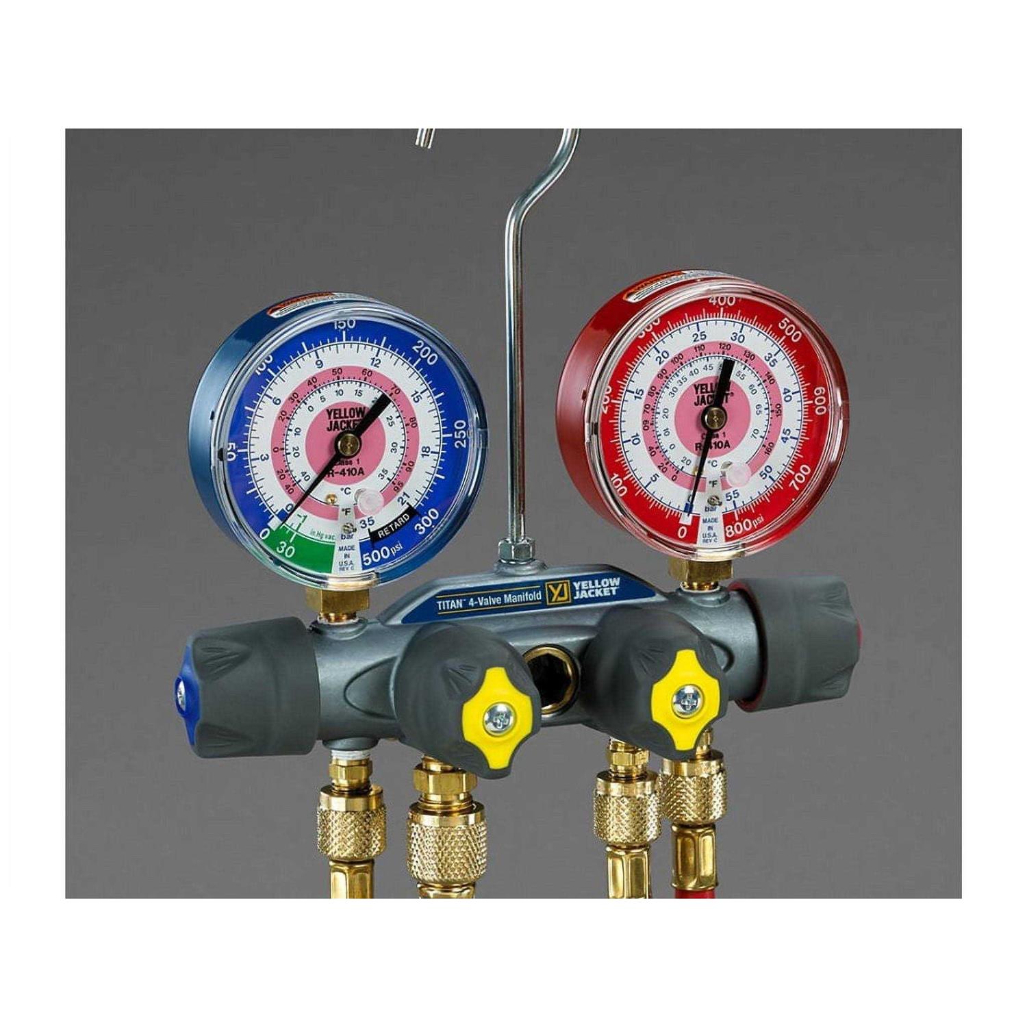 Yellow Jacket 49983 Mechanical Manifold Gauge Set,4-Valve - Cheap Fitting