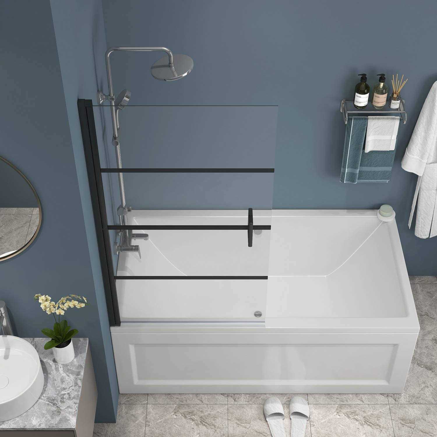 Goodyo Bathtub Screen Panel Shower Door for Bathtub 180° Pivot 1/4 Glass - Cheap Fitting