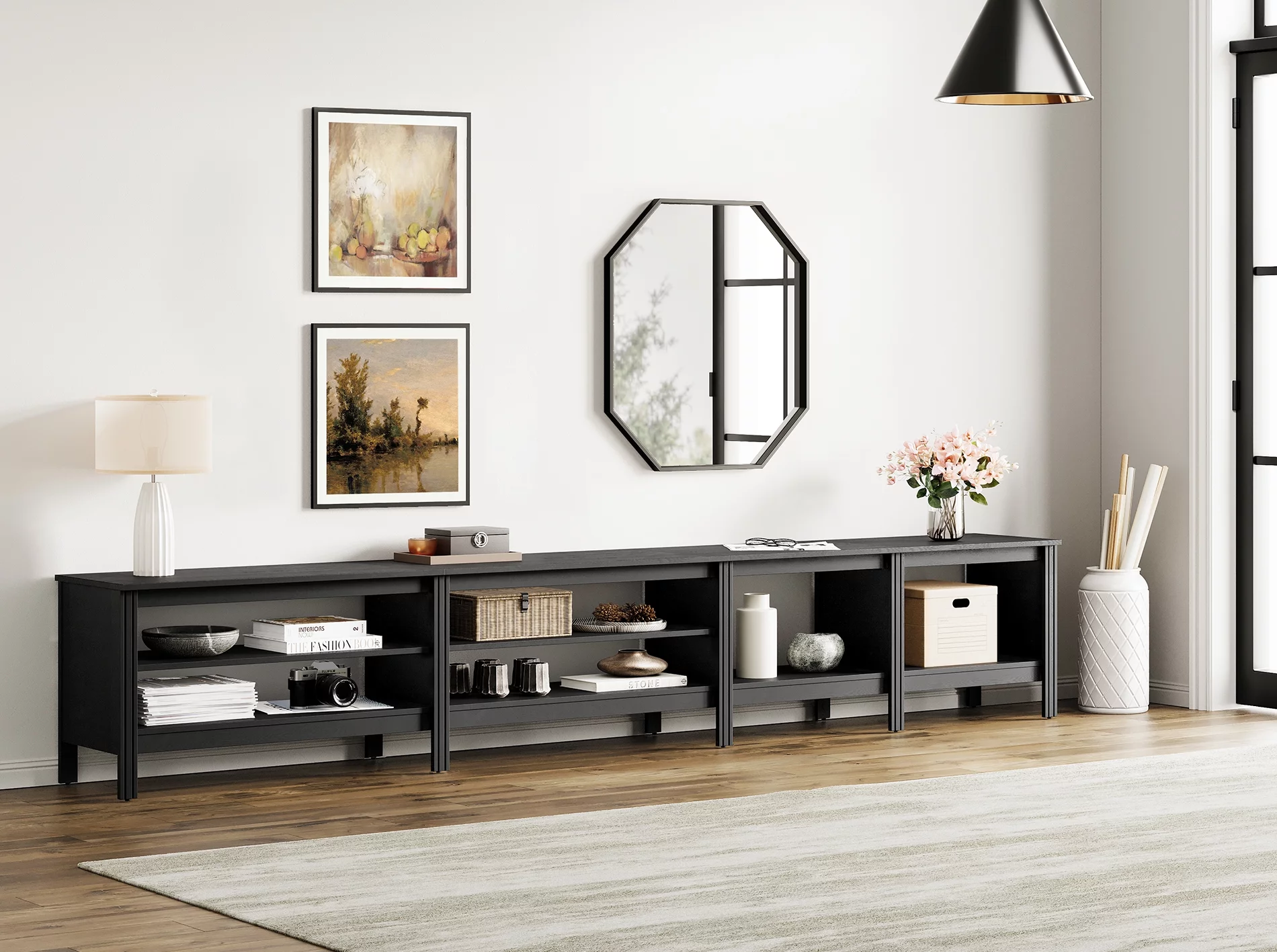 TV Stand for 100 inch TV Entertainment Center Wood TV Console Table for 85/80/90 inch TV with 8 Storages for Living Room Bedroom, Black - Cheap Fitting