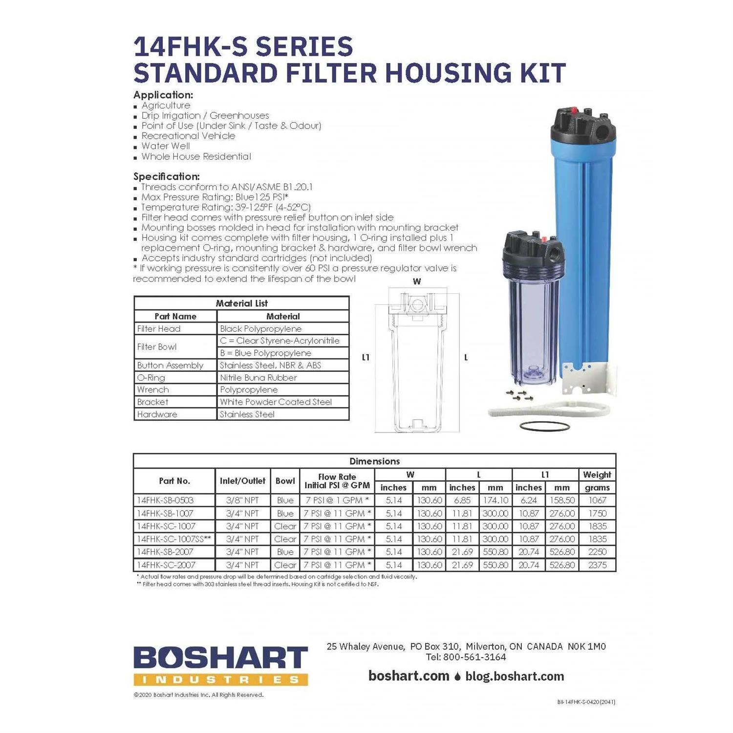 Boshart 14FHK-SC-1007 10 Standard Clear Housing Kit - Cheap Fitting