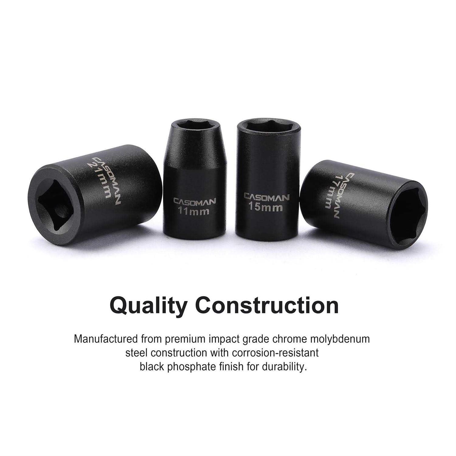 CASOMAN 14 Pieces 1/2-inch Drive Shallow Impact Socket Set - Cheap Fitting