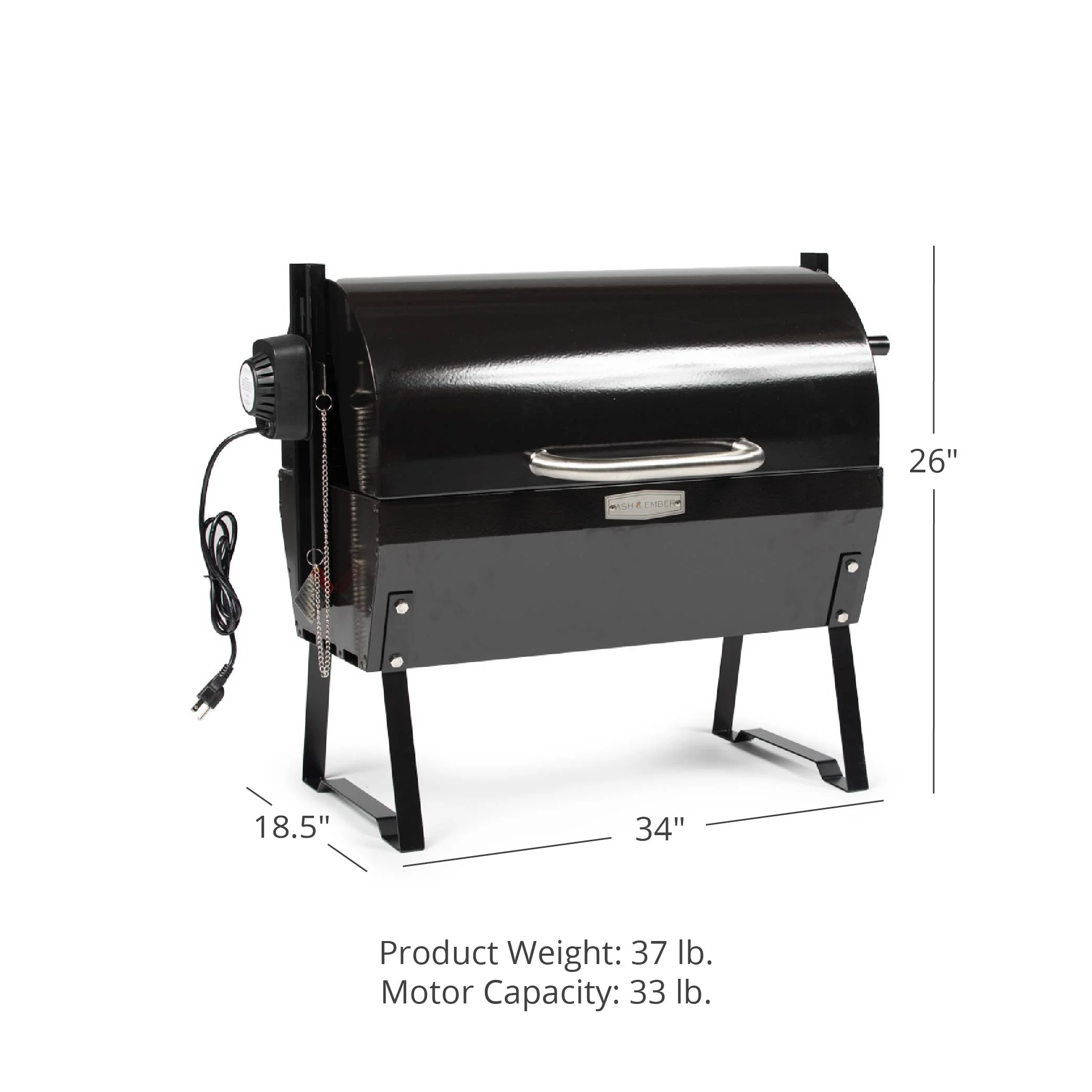 Ash & Ember 4W Rotisserie Spit Roaster Grill, Rated 33 LB, Horizontal Adjustable Spit Rod for Outdoor Charcoal BBQ with Hood, Roast Chicken, Lamb, Pig, Beef - Cheap Fitting