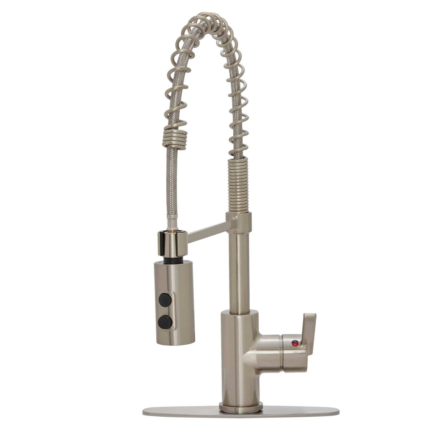 Project Source Flynt 1-Handle Deck-Mount Pull-down Handle Kitchen Faucet with Deck Plate H90K-51D-PS-BN - Cheap Fitting