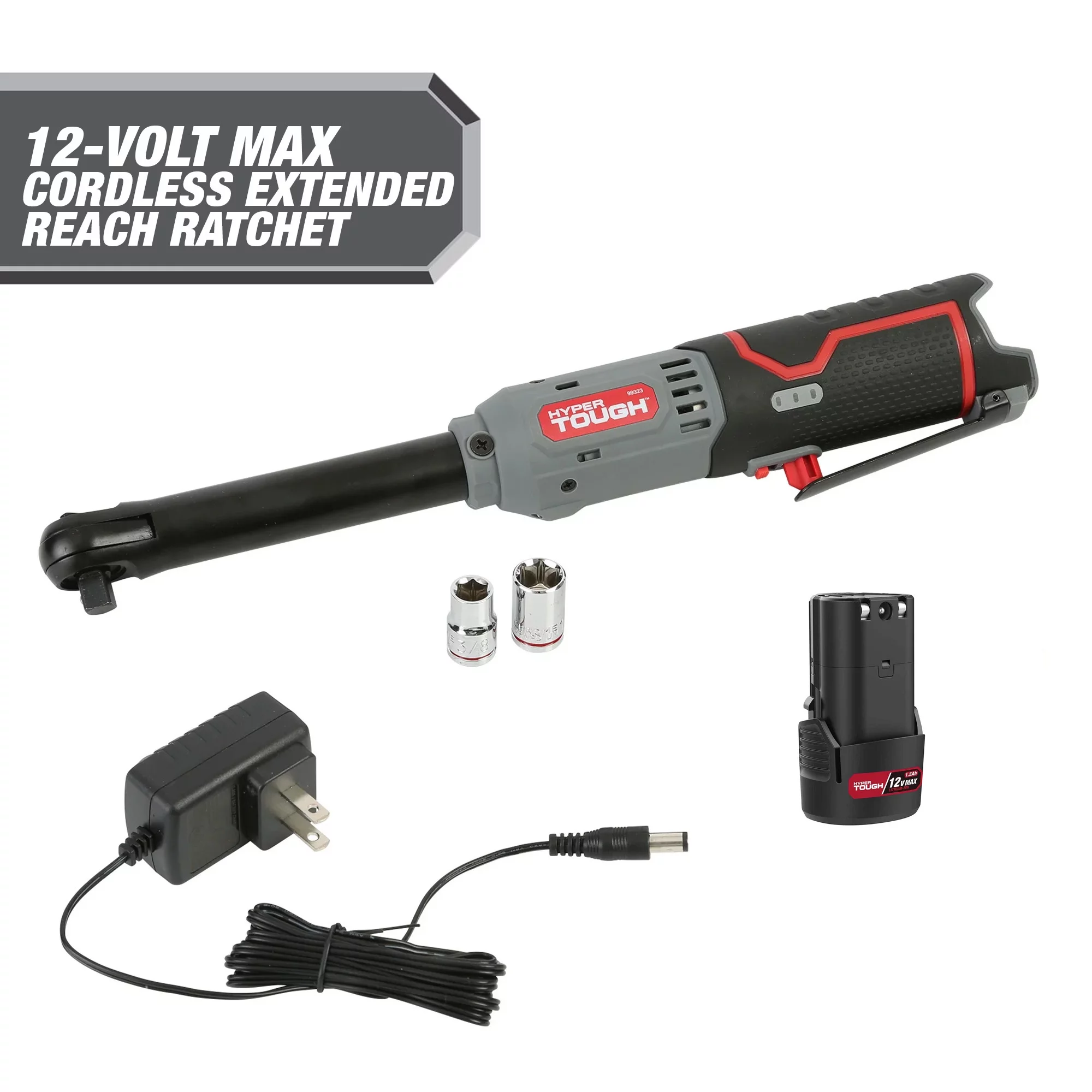 Hyper Tough 12-Volt Cordless Extended Ratchet Wrench Plus 4 Ah Battery - Cheap Fitting