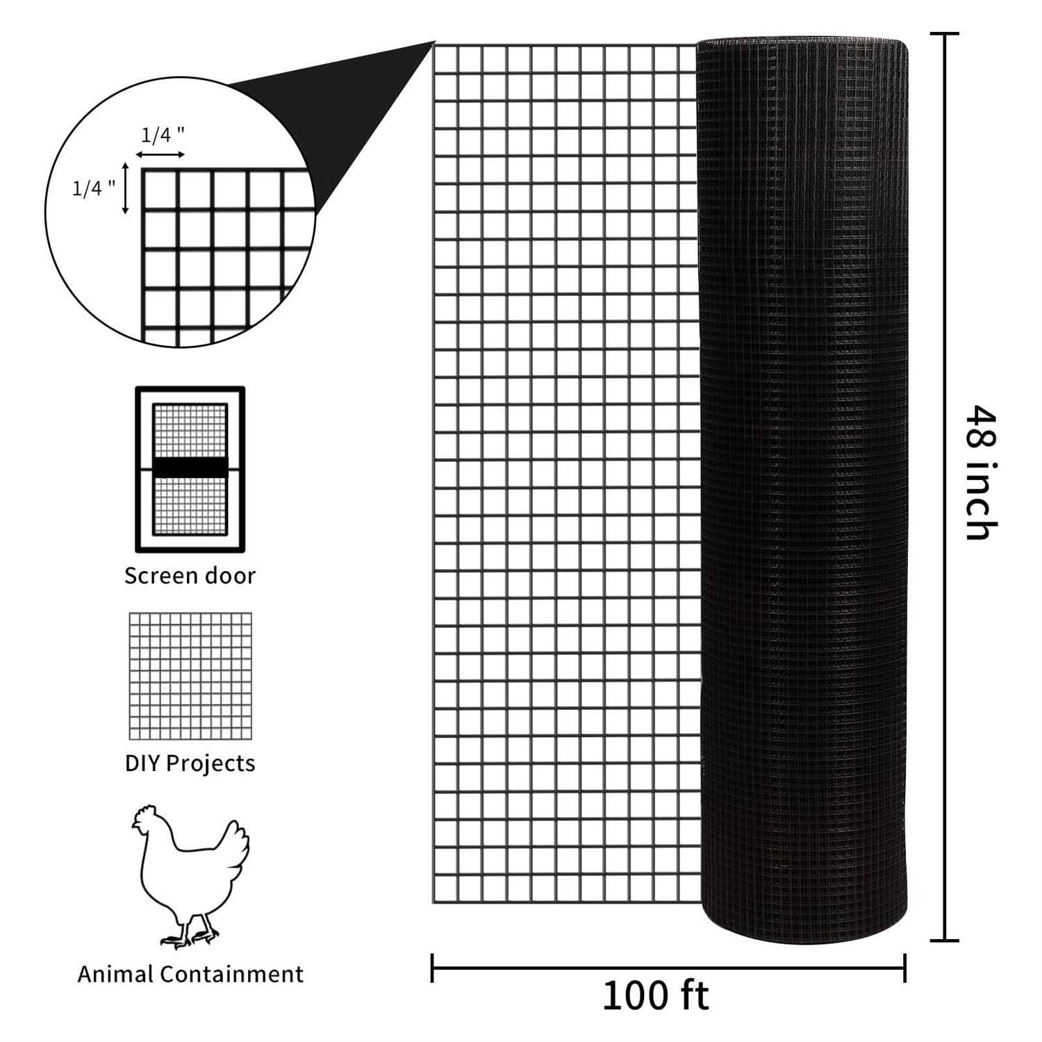 DWALE Hardware Cloth Pvc Coated Wire Mesh 48” x Mesh Black Vinyl Coated Fence Chicken Wire Fencing Gauge Chain Link Fence for Chicken - Cheap Fitting
