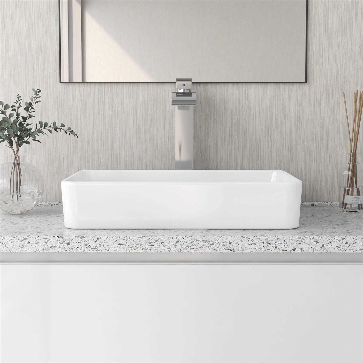 DeerValley DV-1V032 White Ceramic Rectangular Vessel Bathroom Sink - Cheap Fitting