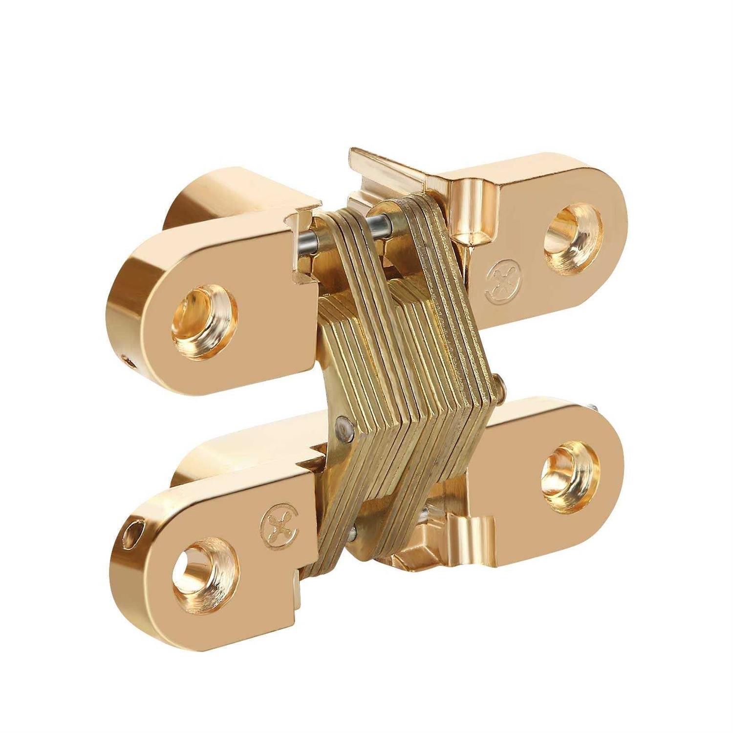 Golden Hidden Door Hinges 4 Pack Concealed Cross Hinge Invisible 180 Degree Swing Invisible Hinge for Cabinets - Cheap Fitting