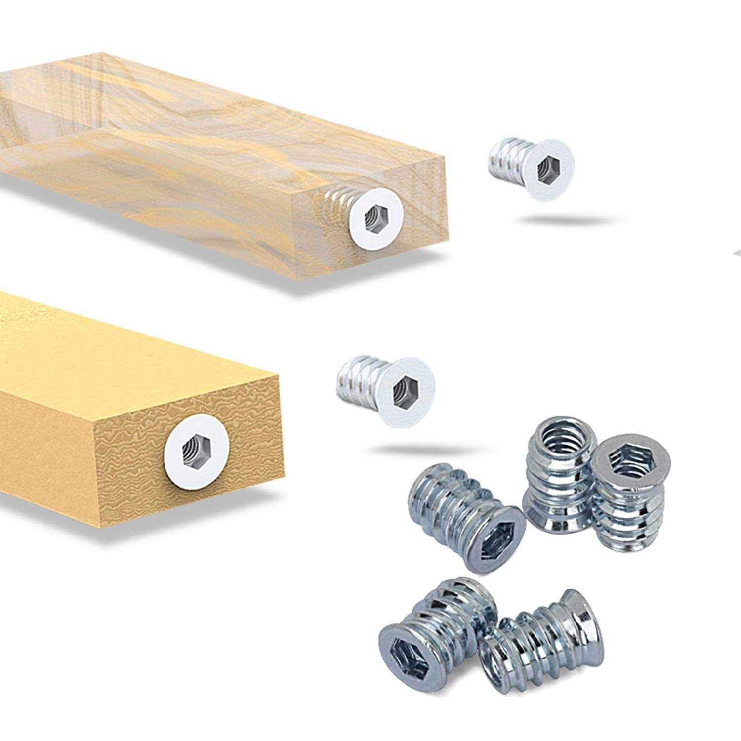 40 Pack Threaded Insert Nutsert 1/4-20 x 15mm Screw in Nut Threaded Wood Inserts - Cheap Fitting