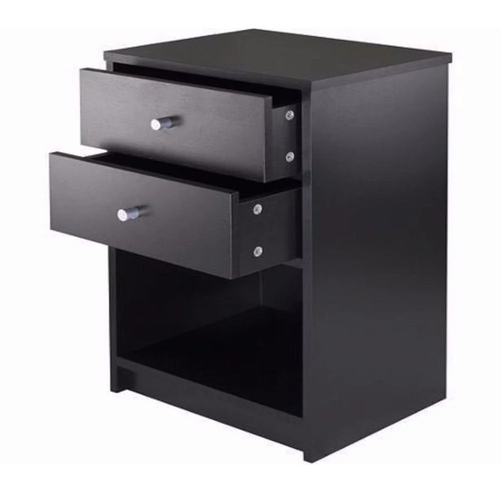 FCH UBesGoo 2 Drawers Wooden Nightstand in Black Finish Bedside Table Bedroom Best Furniture - Cheap Fitting