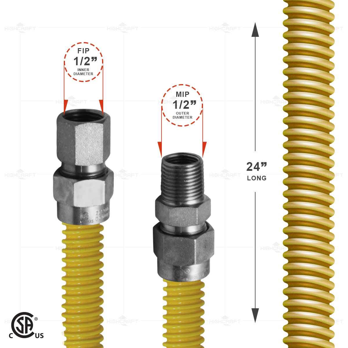 Highcraft Gas Connector Yellow Coated Stainless Steel Od Flexible - Cheap Fitting