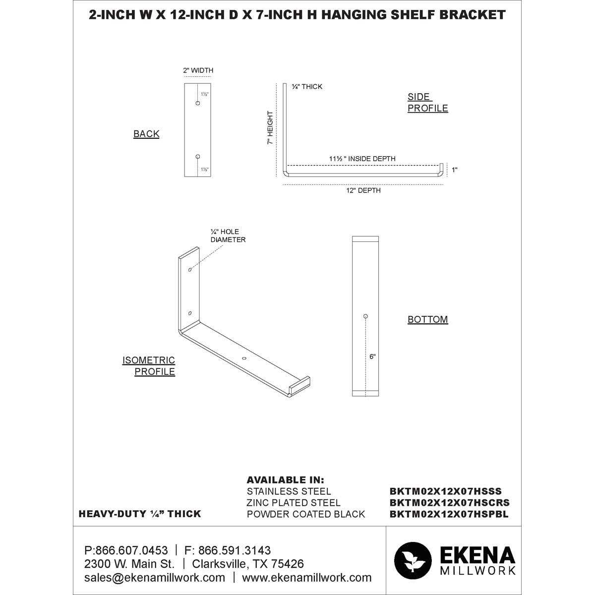 Ekena Millwork 2W x Steel Hanging Shelf Bracket - Cheap Fitting