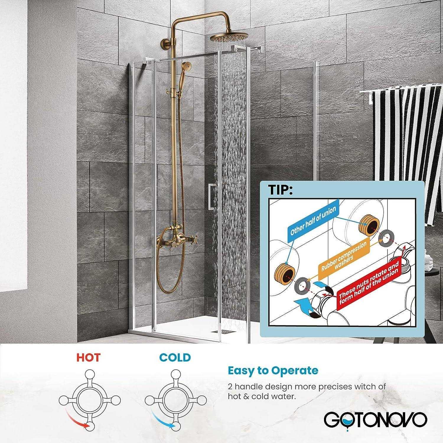 gotonovo Antique Brass Bathroom Shower Faucet Set Brushed Gold Shower Fixture 8 Inch Rainfall Shower Head Handheld Shower Cross Handle - Cheap Fitting