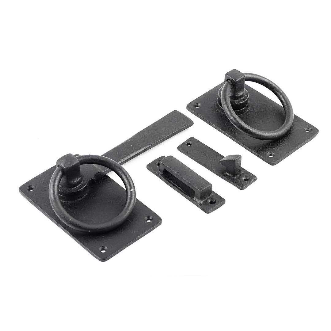 Black Wrought Iron Gate Ring Turn Latch Lock Set 6.5 W Renovators Supply - Cheap Fitting