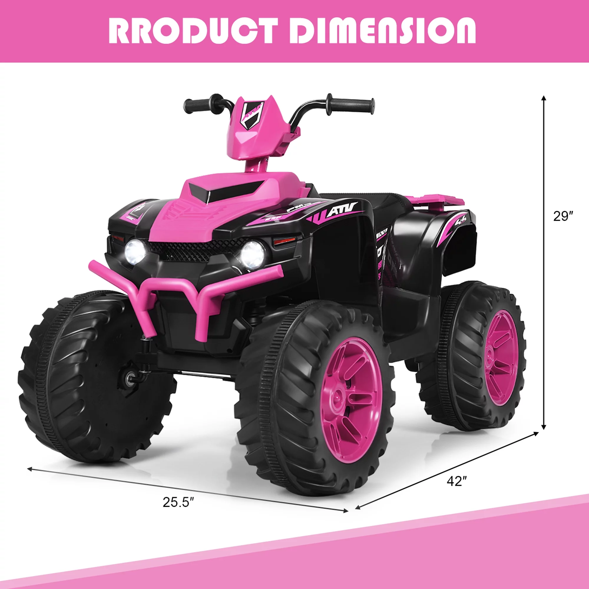 Gymax 12V Electric Kids Ride On Car ATV 4-Wheeler Quad w/ Music LED Light Pink - Cheap Fitting
