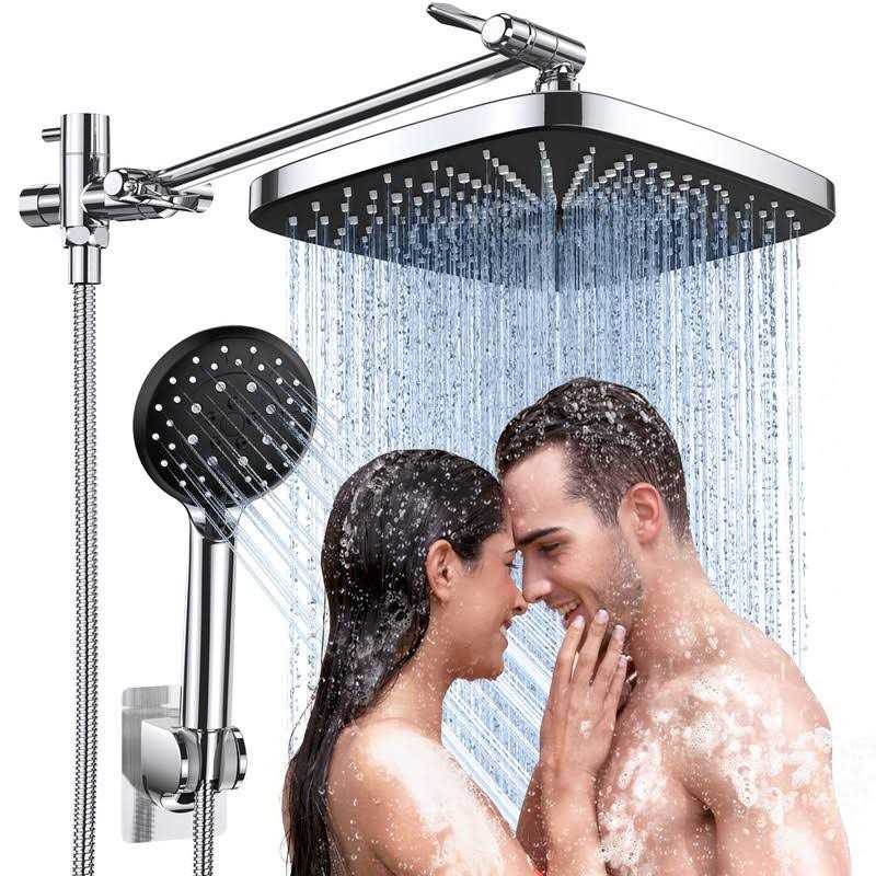 Veken 5-Setting High Pressure Shower Head, 12 inch Rain Shower Head with Handheld and Hose,Chrome & Black - Cheap Fitting