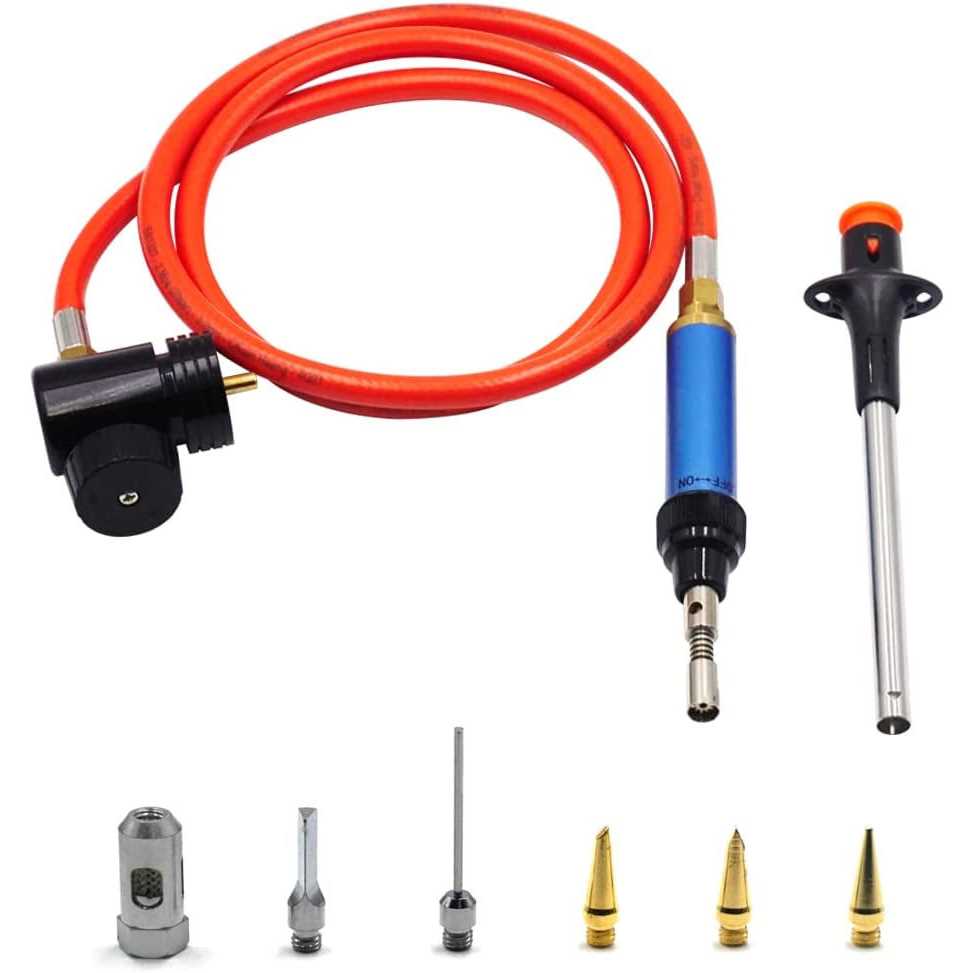 BLUEFIRE 3′ Hose MAPP Gas Soldering Mini Pen Torch Full Kit Multi-Function with Free Flint Lighter Hotter than Butane Pen Portable Welding Station - Cheap Fitting