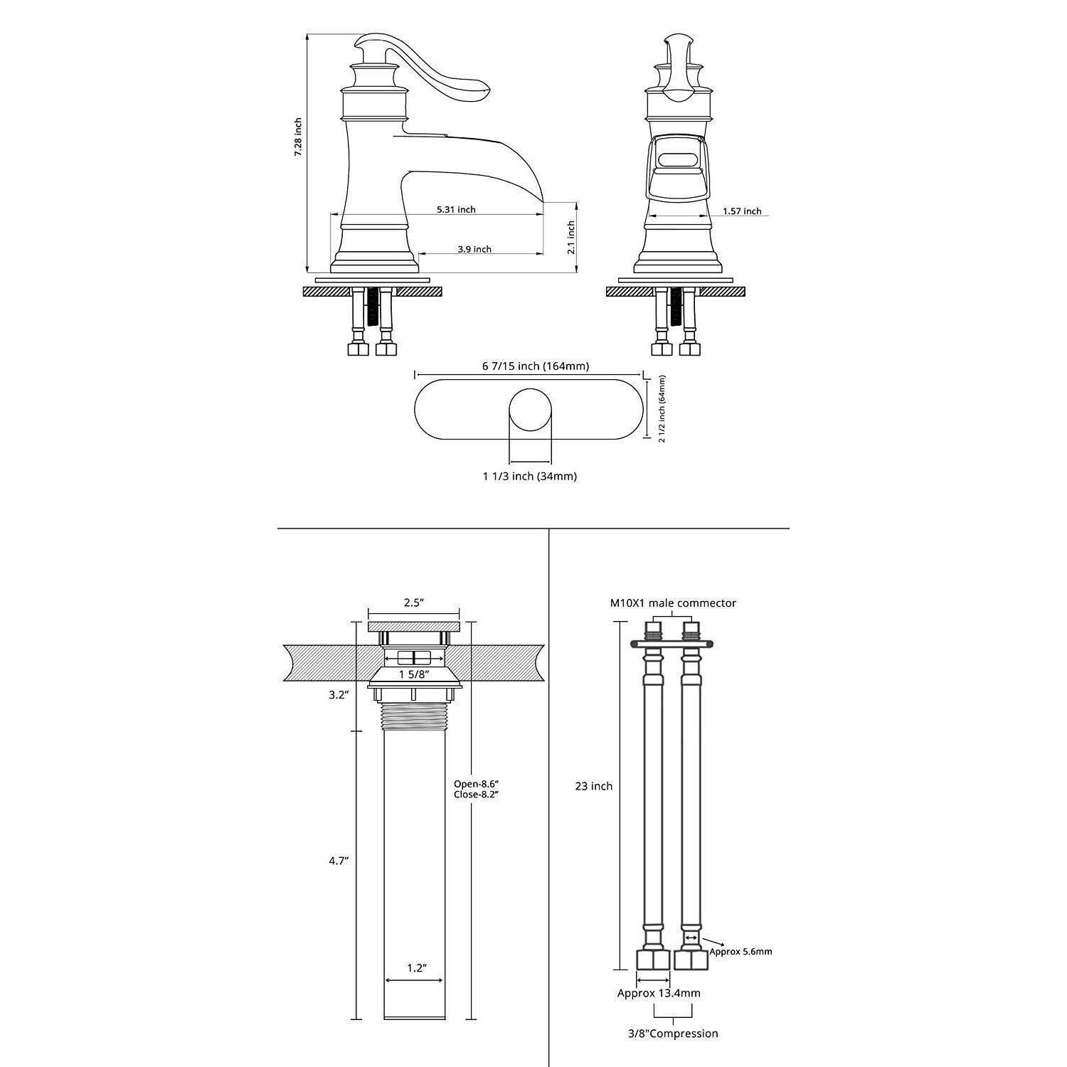 Waterfall Bathroom Faucet Oil Rubbed Bronze Sink with Pop Up Drain Stopper Faucets Single Hole Rustic Vanity Farmhouse Overflow One Handle Bath - Cheap Fitting