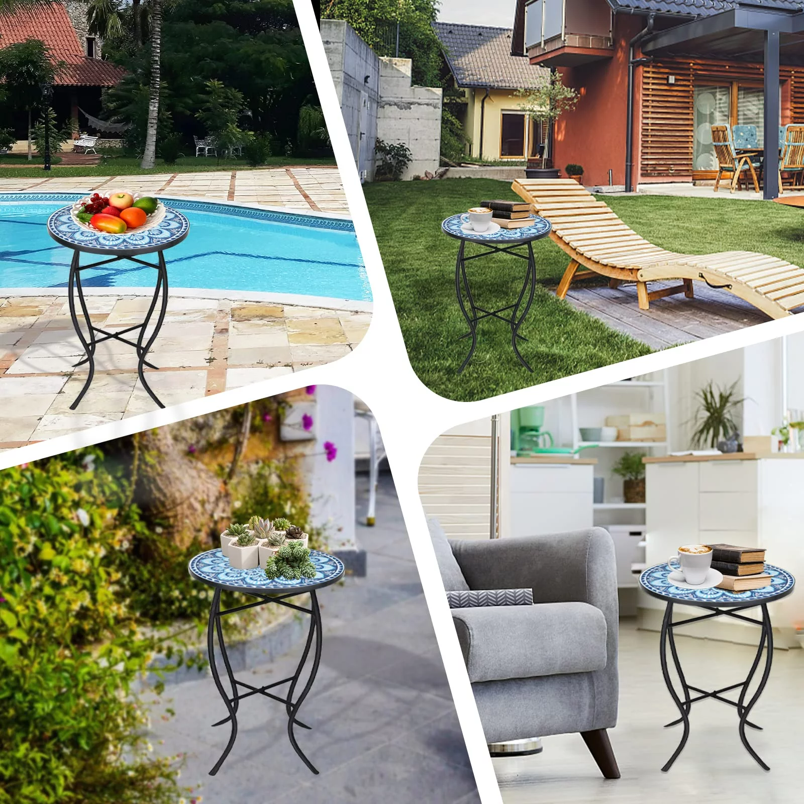 Outdoor Side Table-Patio End Table-Small Patio Table Coffee Table Outside Accent Table Mosaic Glass Metal Side Table Garden Balcony Indoor Coffee Table - Cheap Fitting