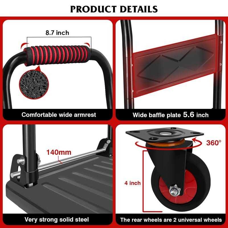 Warmyou Platform Trucks, Push Cart Dolly Heavy Duty with 880 LBS Capacity and Swivel Wheels - Cheap Fitting