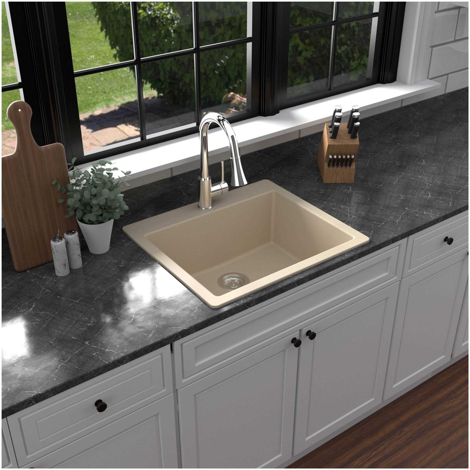 Karran QT 820 Quartz 25 In. Single Bowl Drop-In Kitchen Sink QT-820 - Cheap Fitting