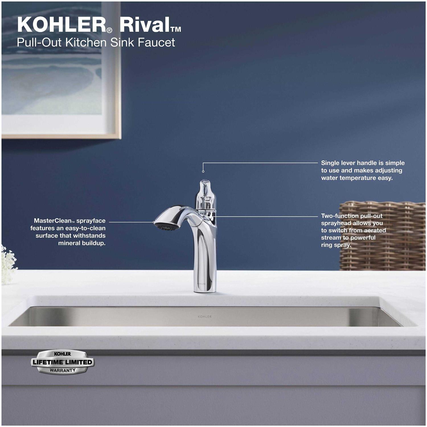 KOHLER Rival Pull-Out Kitchen sink Faucet with two-function sprayhead - Cheap Fitting