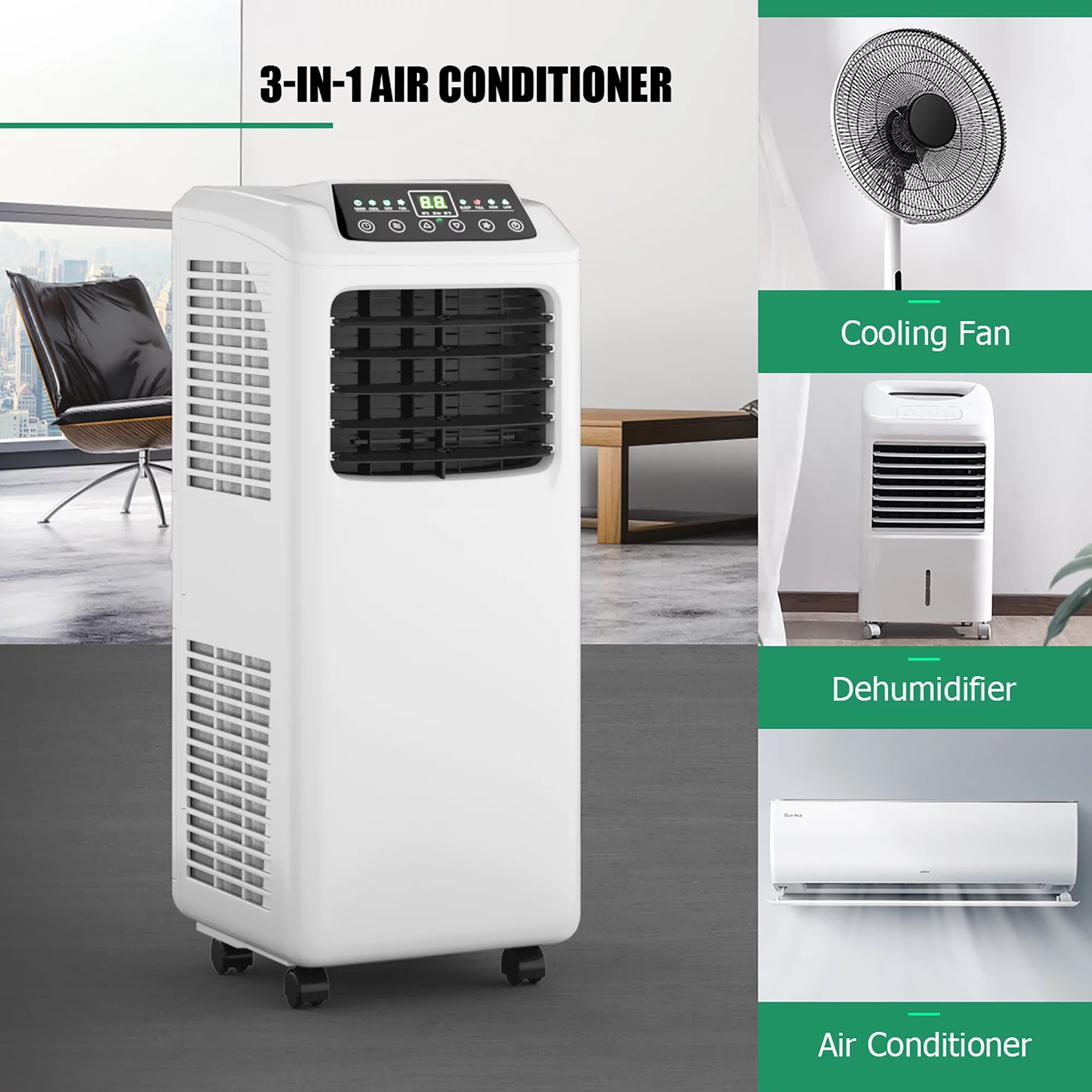 Costway 5500 BTU (9000 BTU ASHRAE) Portable Air Conditioner & Dehumidifier Function Remote w/ Window Kit - Cheap Fitting
